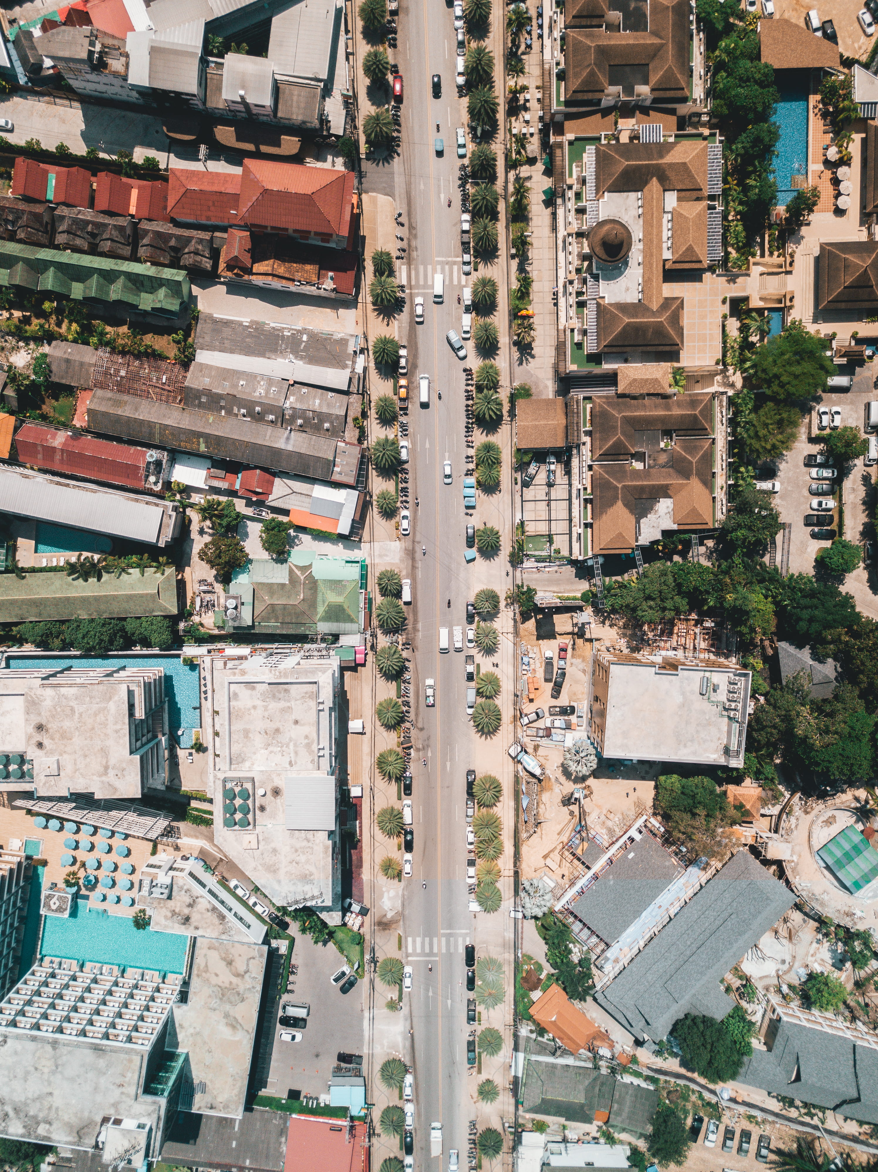 daytime, traditional design, buildings, mavic pro, roof, road, drone, suburban, house, drone view, tower, air, building Exterior, cityscape, photography, Phone HD Wallpaper
