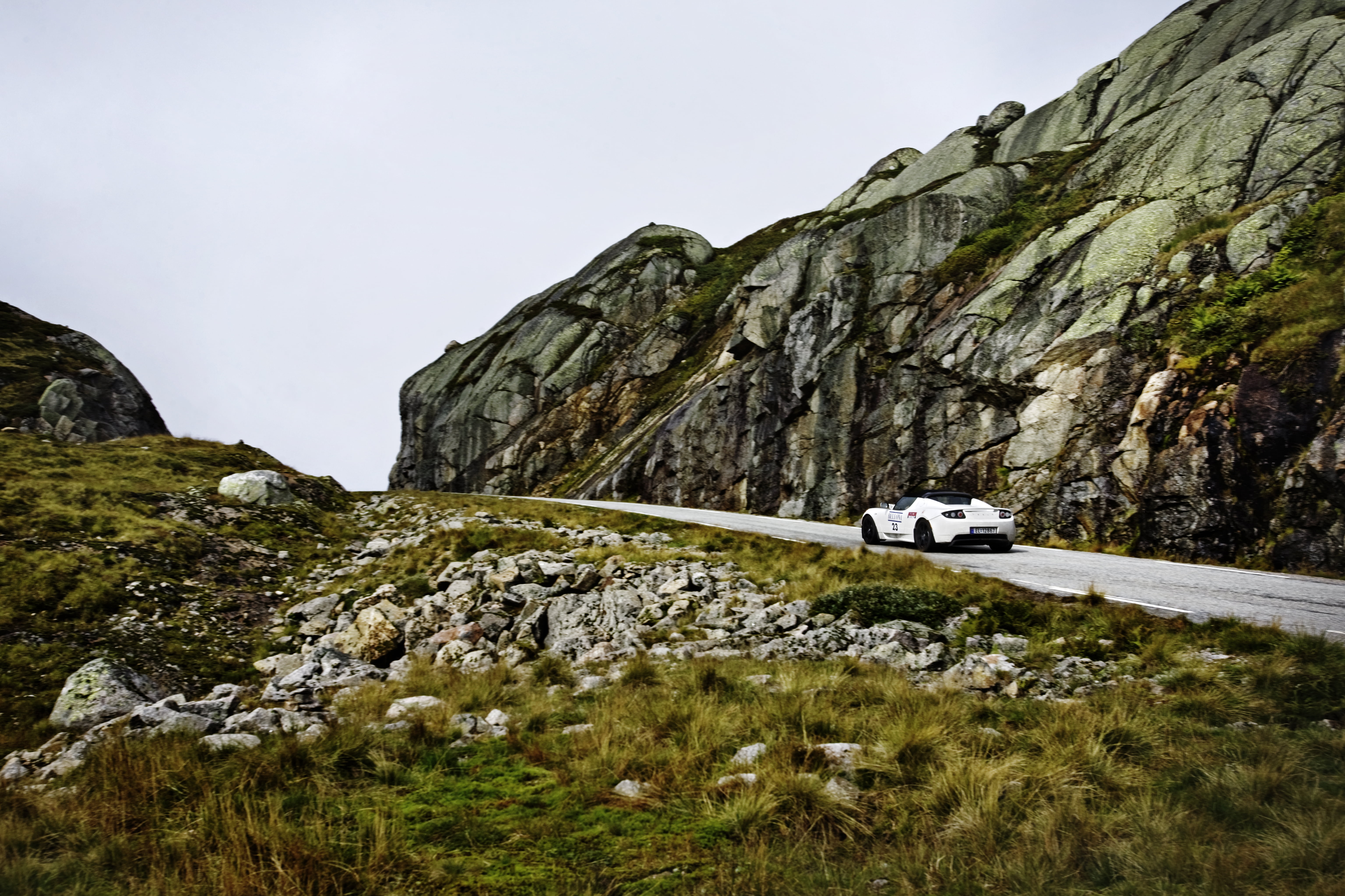nature, landscape, mountain, zero emission resource organisation, Tesla roadster, one way road, car, zero  zero, 5K, outdoors, rally, one, near, white, HD Wallpaper
