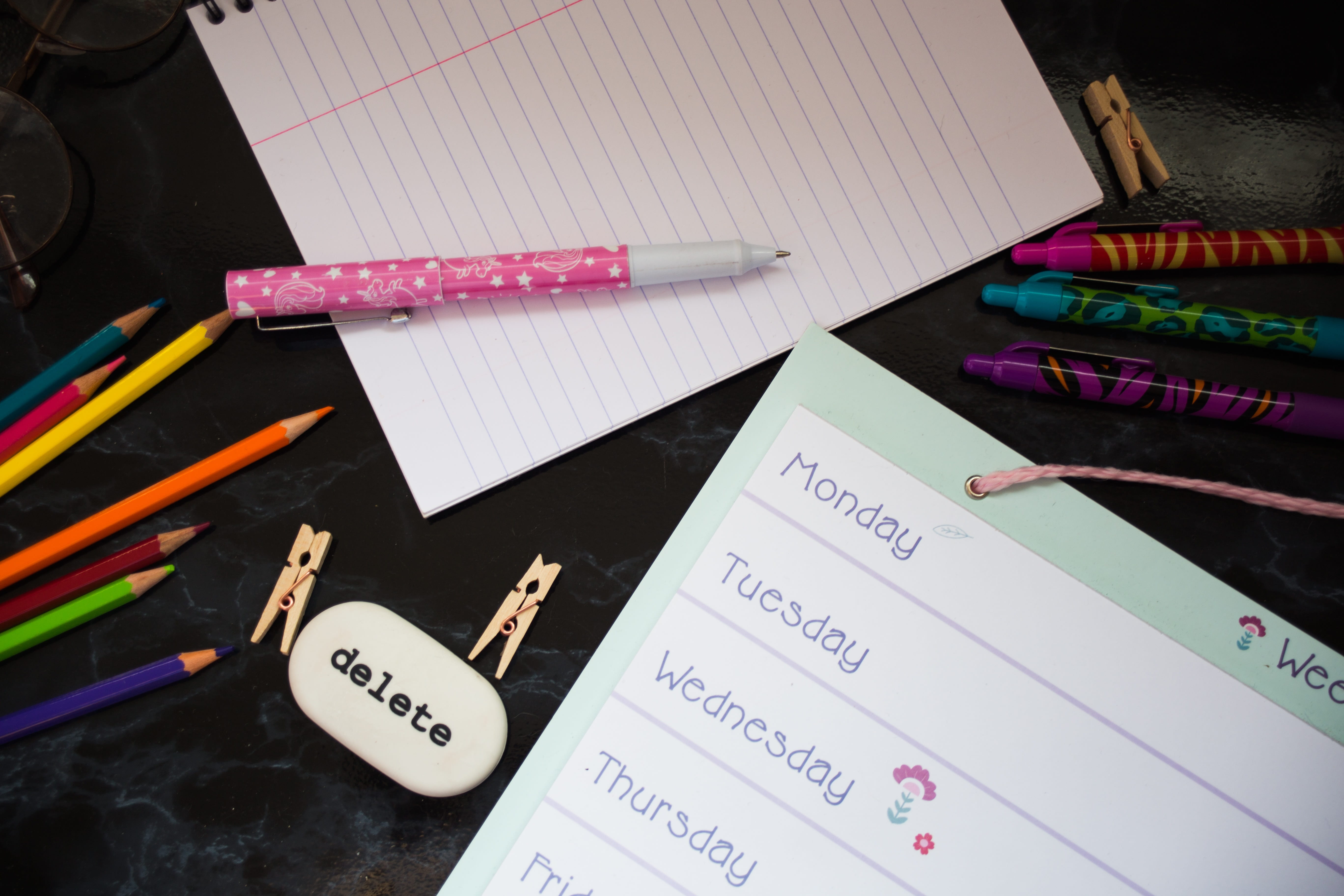 table, western script, stationary, back to school, colored pencil, 5K, choice, still life, high angle view, publication, large group of objects, pencil, HD Wallpaper