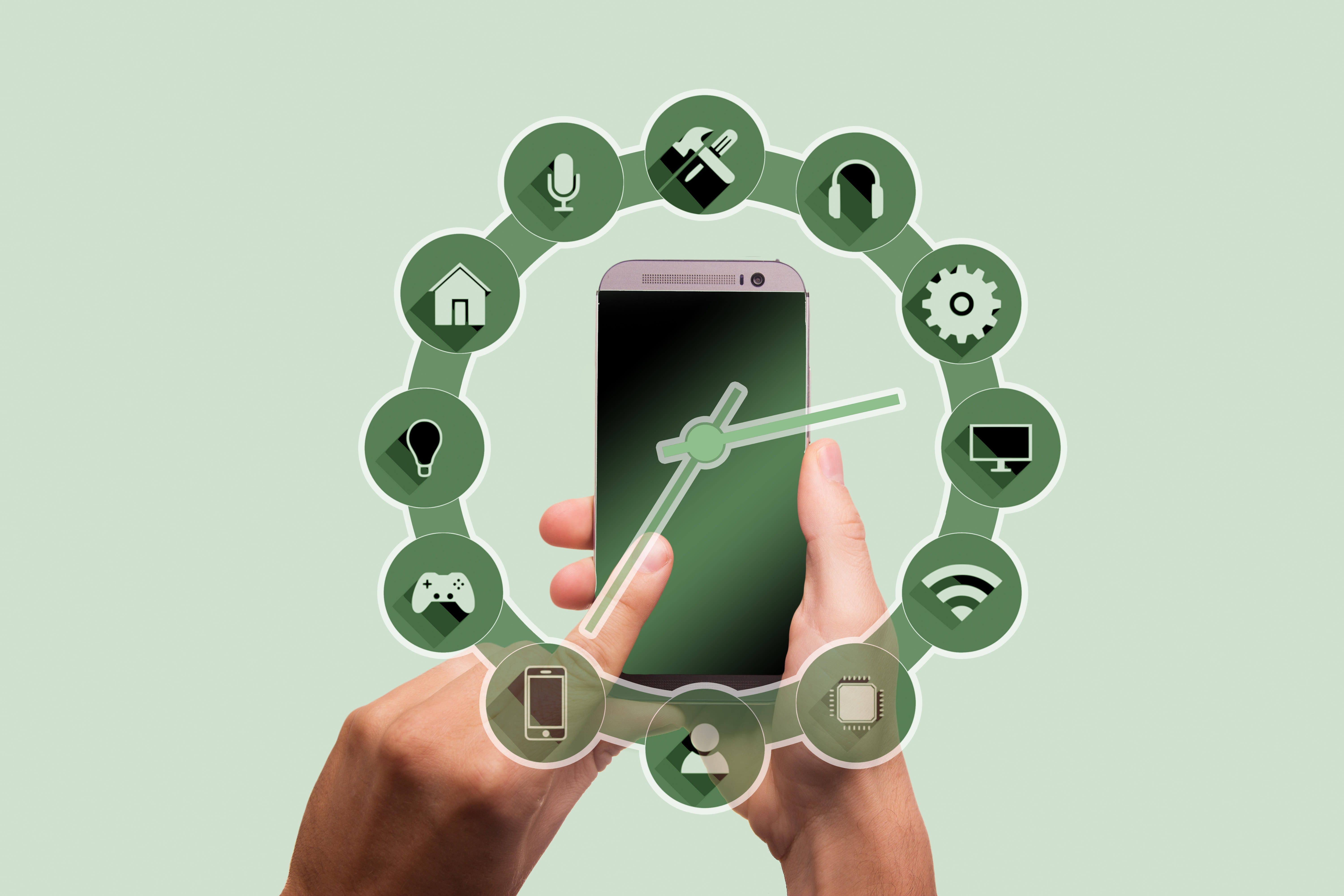 wifi, green background, contemplation, screen, communication, equipment, setup, building, smartphone, living room, kitchen, bad, control, people, smart, HD Wallpaper