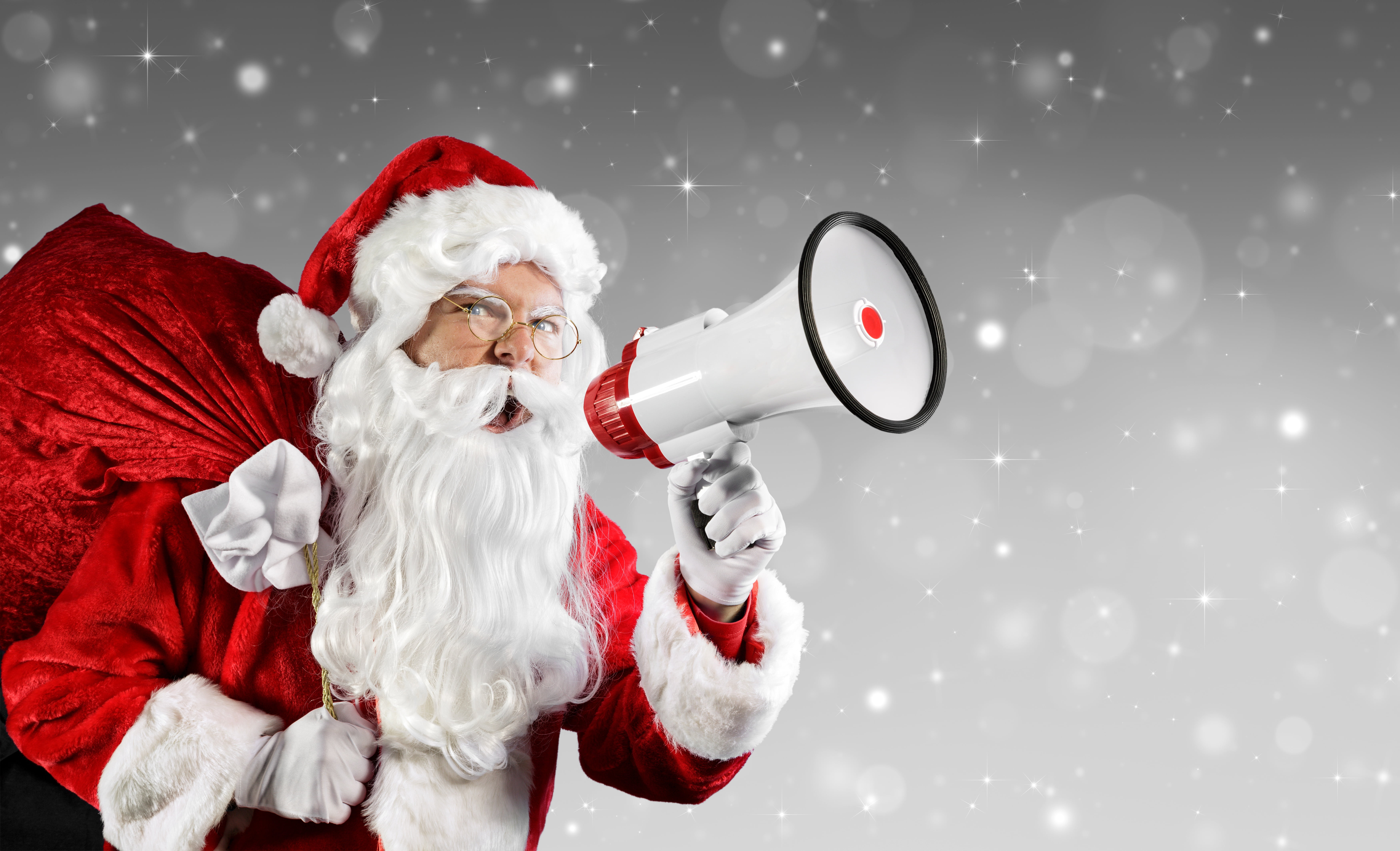 megaphone, Snowflakes, Hat, New Year, 5K, Holidays, Santa Claus, HD Wallpaper