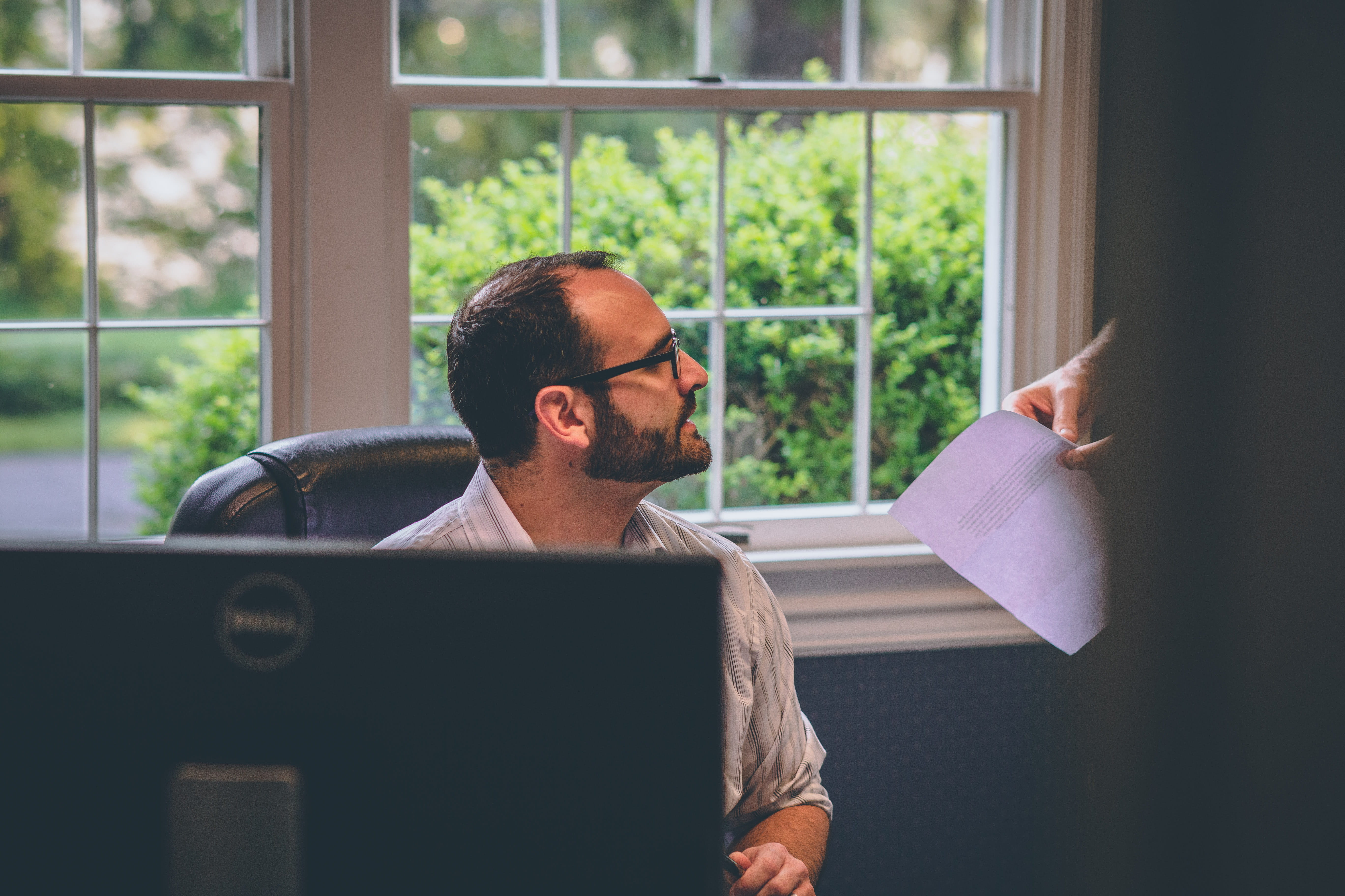 holding, communication, chair, working, workplace, working at home, black, paper, employee, looking, headshot, concentration, side view, room, near, project, HD Wallpaper