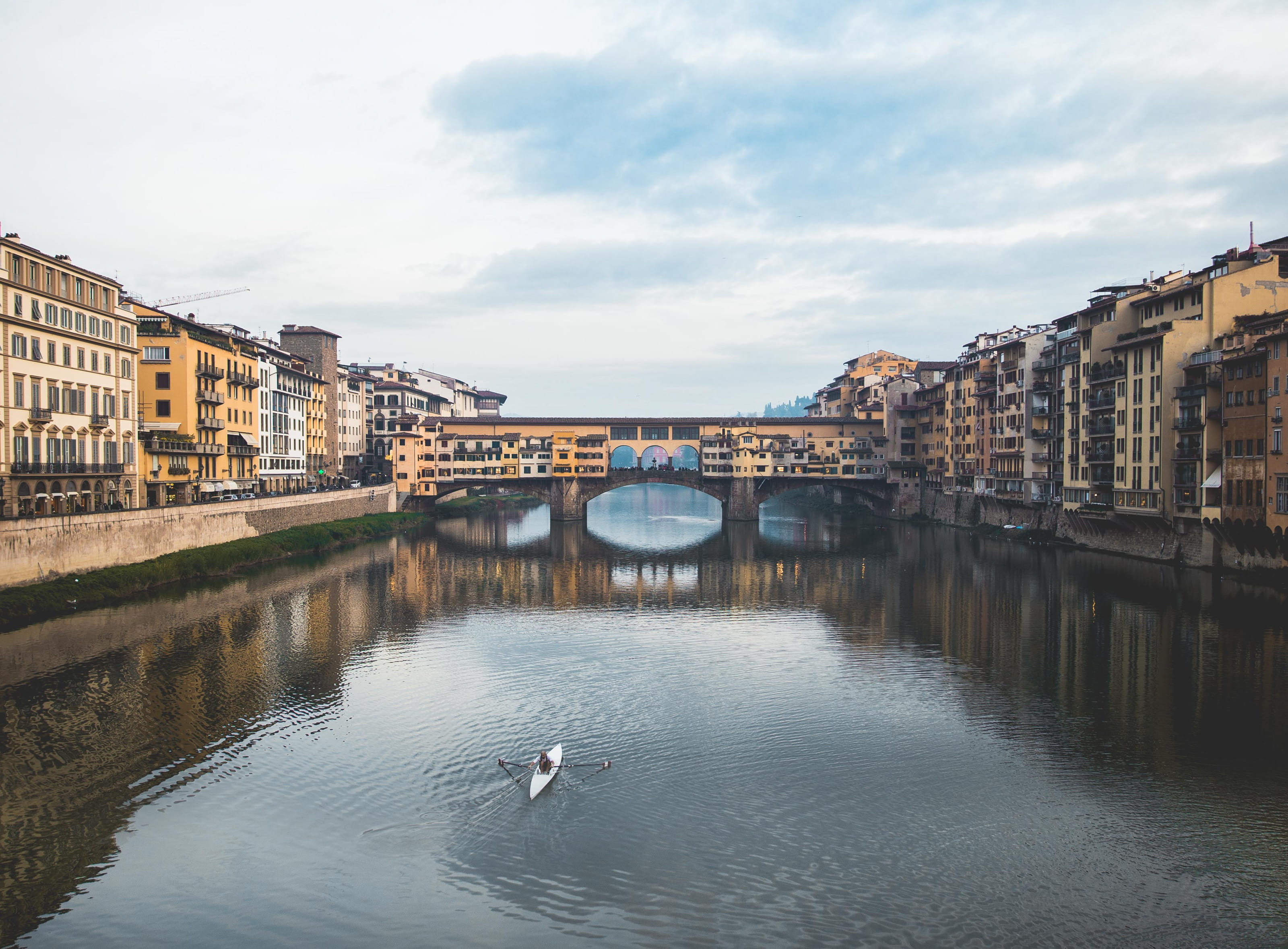 bridge, european, blue, outdoors, italian, city, arch, cloud - sky, landmark, town, vertebrate, medieval, nature, yellow, built structure, travel destinations, HD Wallpaper