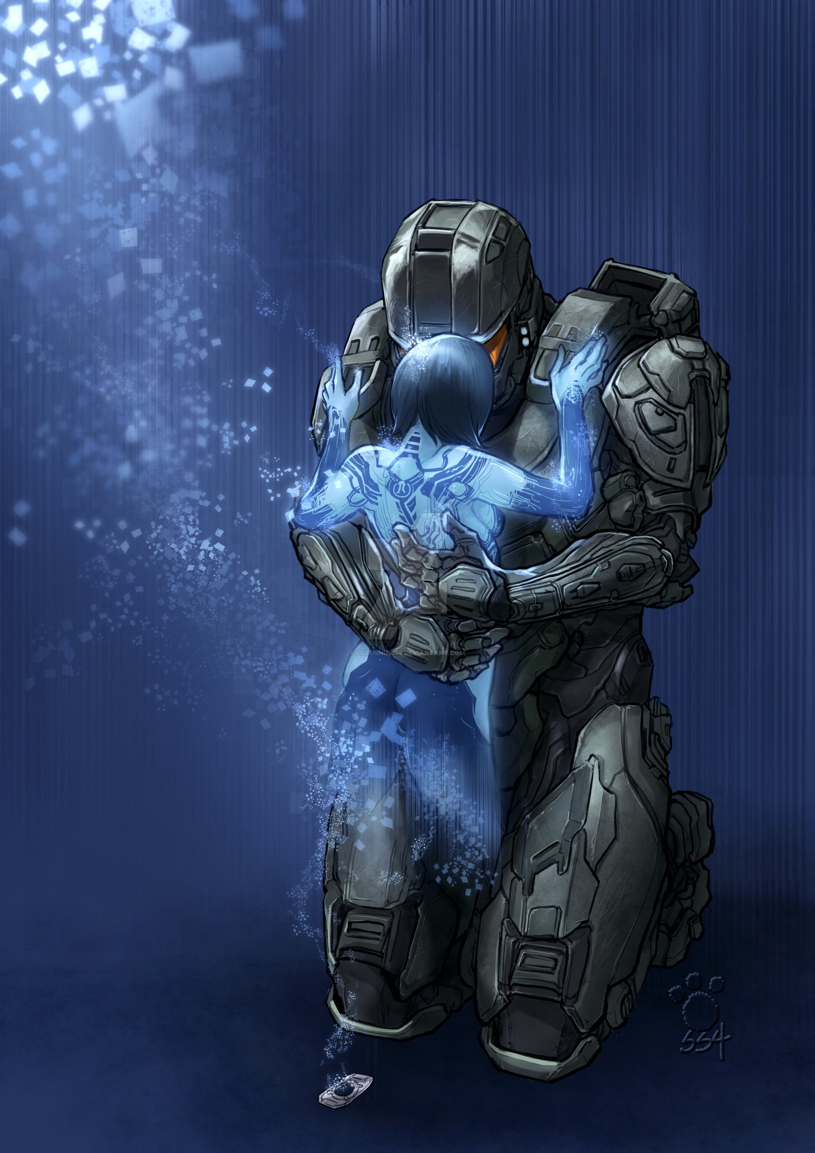blue hair, Halo, Master Chief, Cortana, hugging, vertical, short hair, video games, Halo 4, blue skin, 343 Industries, Spartan II, Video Game Art, fantasy armor, Phone HD Wallpaper