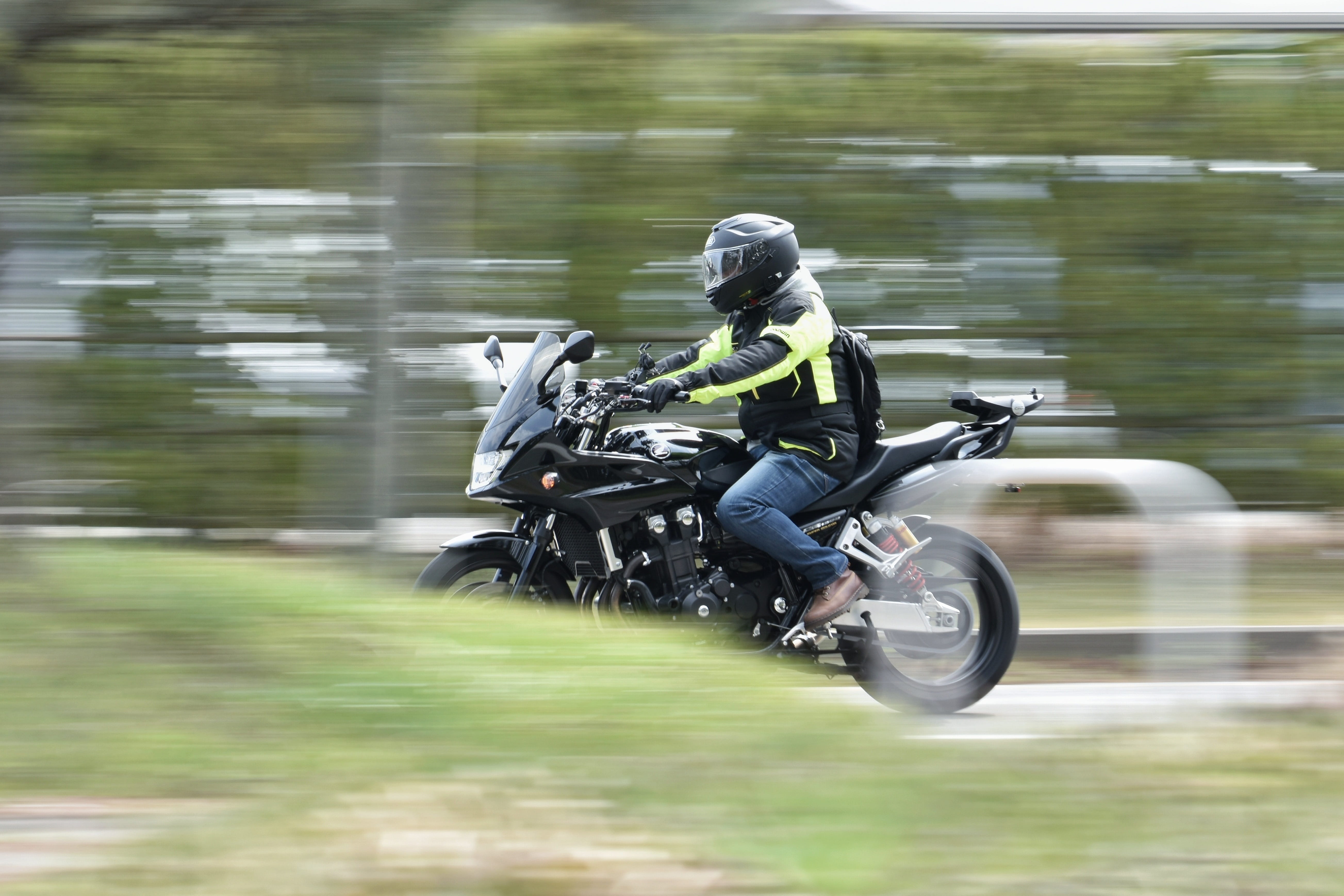landscape, leisure activity, travel, mode of transportation, motor cycle, one person, on the move, helmet, transportation, traffic, crash helmet, speed, HD Wallpaper