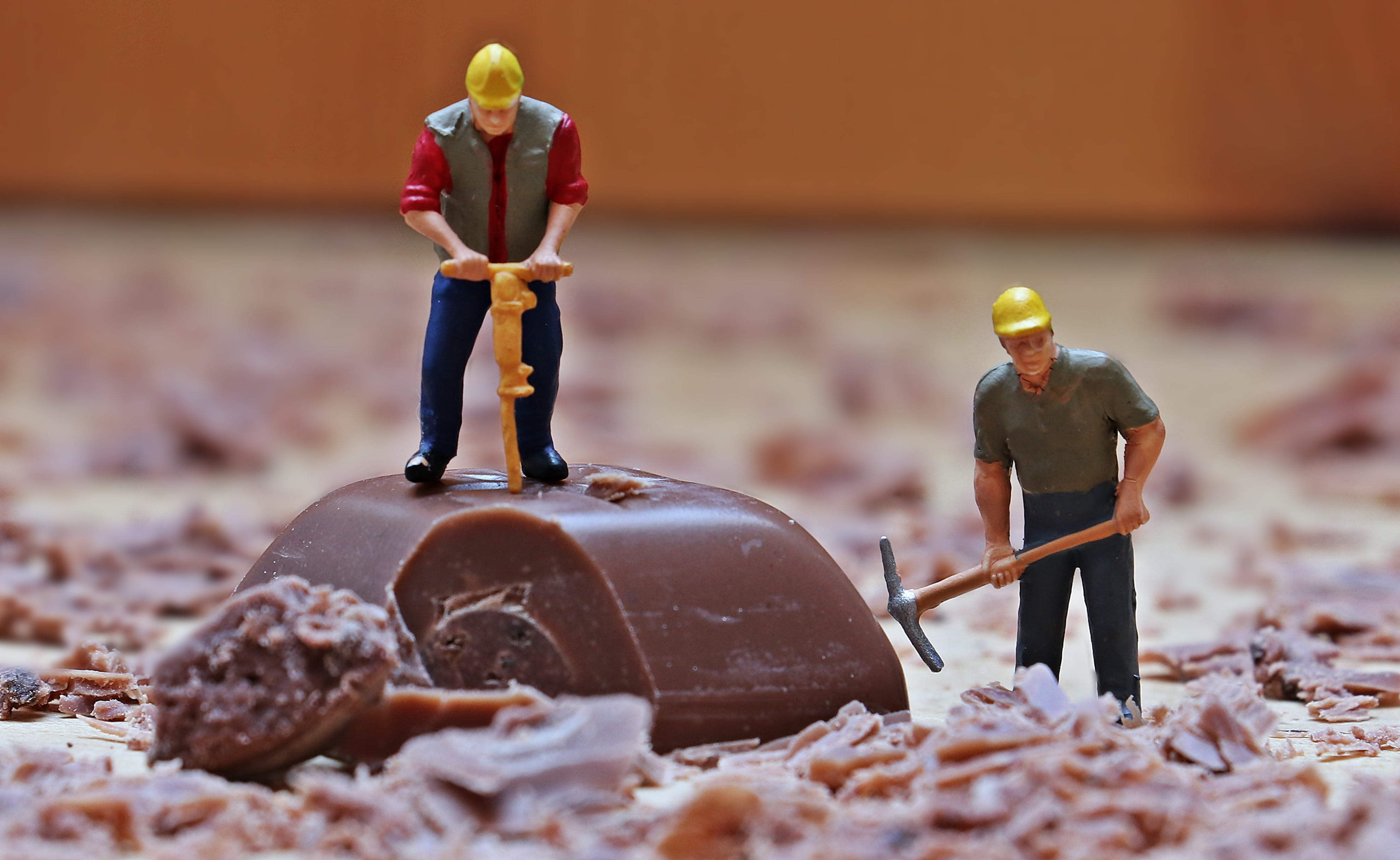 day, chocolate, construction work, little man, no people, creative, close, human representation, figure, figurine, photography, man, model construction figure, HD Wallpaper