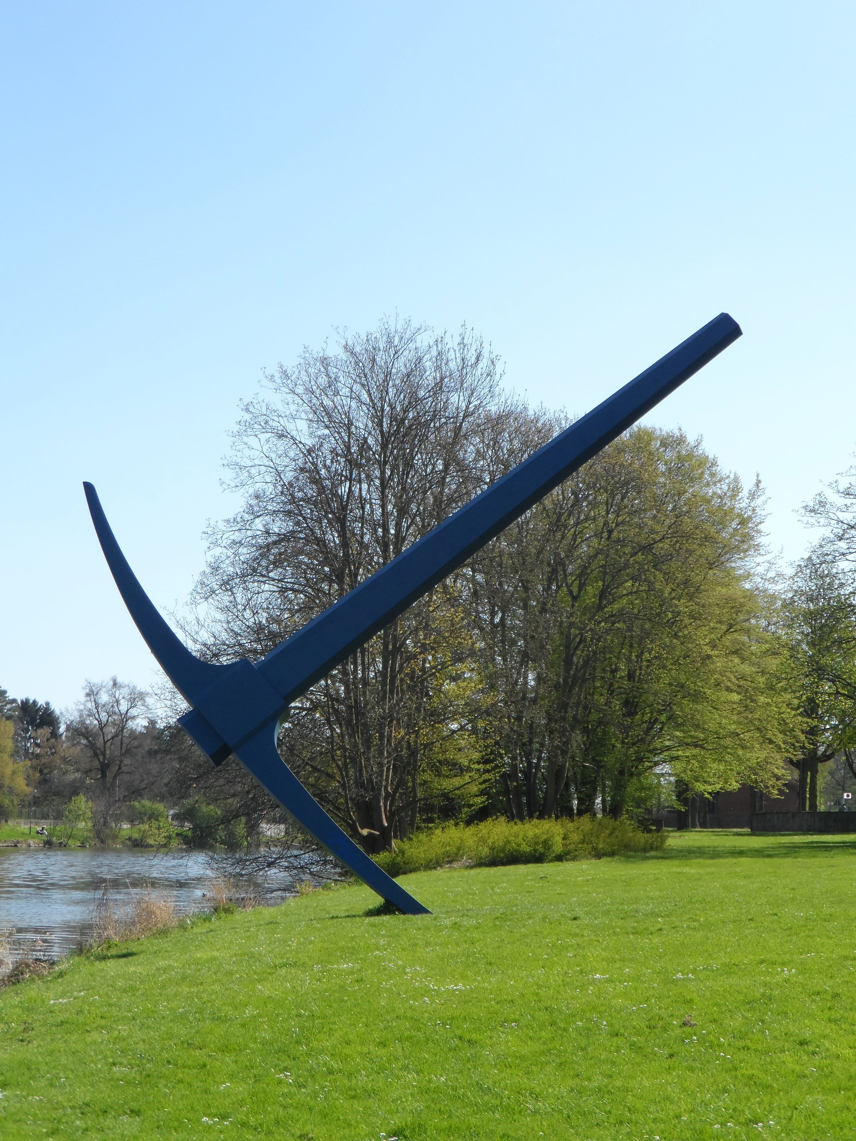 art object, grass, growth, green color, plastic, day, scenics - nature, river, plant, huge, artwork, amazing, outdoors, sky, slain, outside art, bank, pickaxe, Phone HD Wallpaper