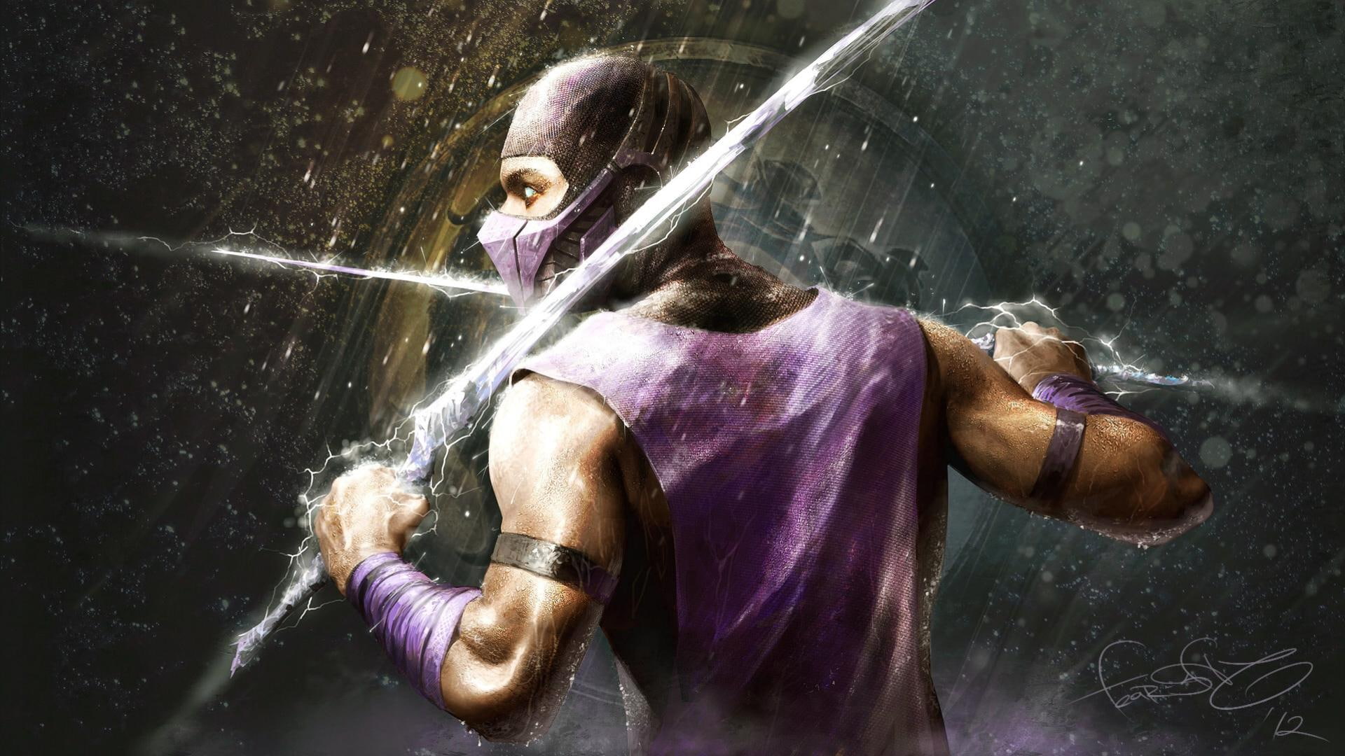 mortal, 1080P, kombat, swords, suit, hero, rain, mortal kombat, HD Wallpaper