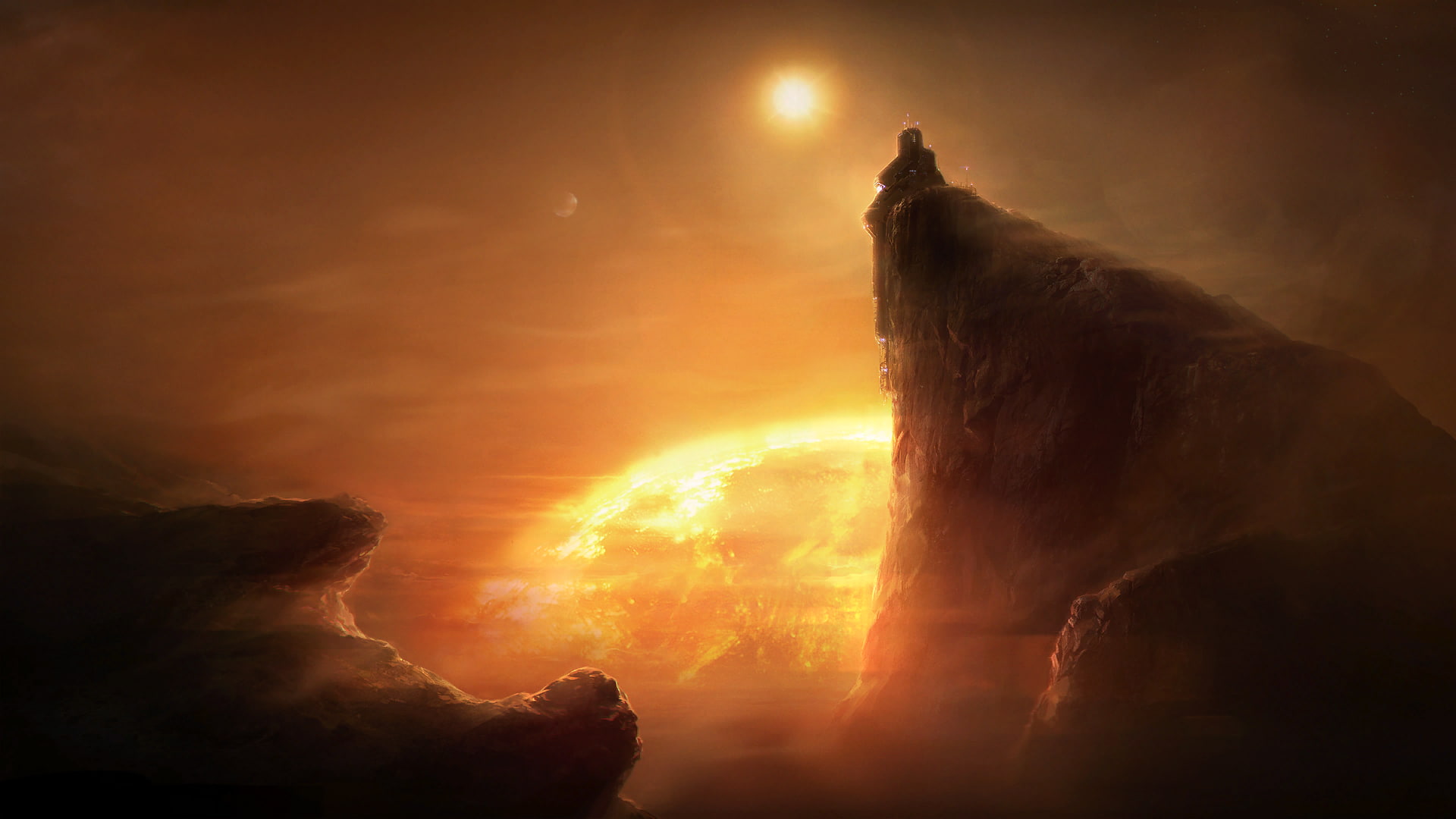 erupting, beauty in nature, Starcraft II, power in nature, warning sign, solid, sun, geology, rock, dark, rock - object, burning, heat - temperature, nature, HD Wallpaper