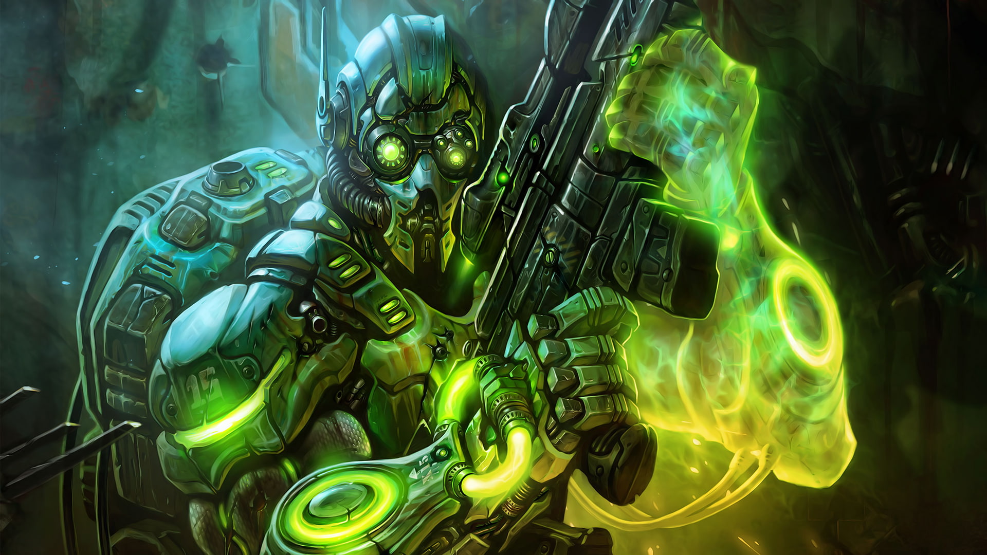 holding, ghost, game, fantasy, rifle, art, starcraft, 1080P, robot, fantasy art, HD Wallpaper