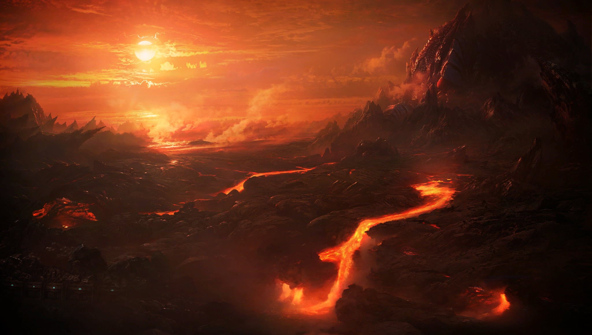 video games, volcano, water, StarCraft, no people, geology, heat - temperature, sunset, 1080P, power, scenics - nature, flowing, lava, nature, island, HD Wallpaper