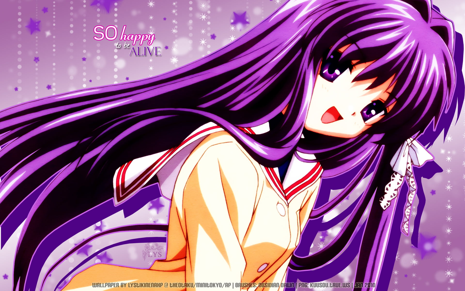 please ignore, 1080P, close-up, illuminated, pattern, multi colored, arts culture and entertainment, Fujibayashi Kyou, art and craft, Clannad, purple, HD Wallpaper