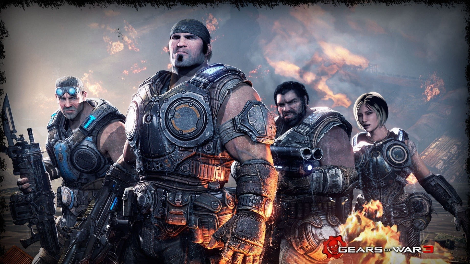 heat - temperature, video games, flame, nature, smoke - physical structure, communication, Gears of War 3, young adult, men, people, holding, suit, fire - natural phenomenon, HD Wallpaper