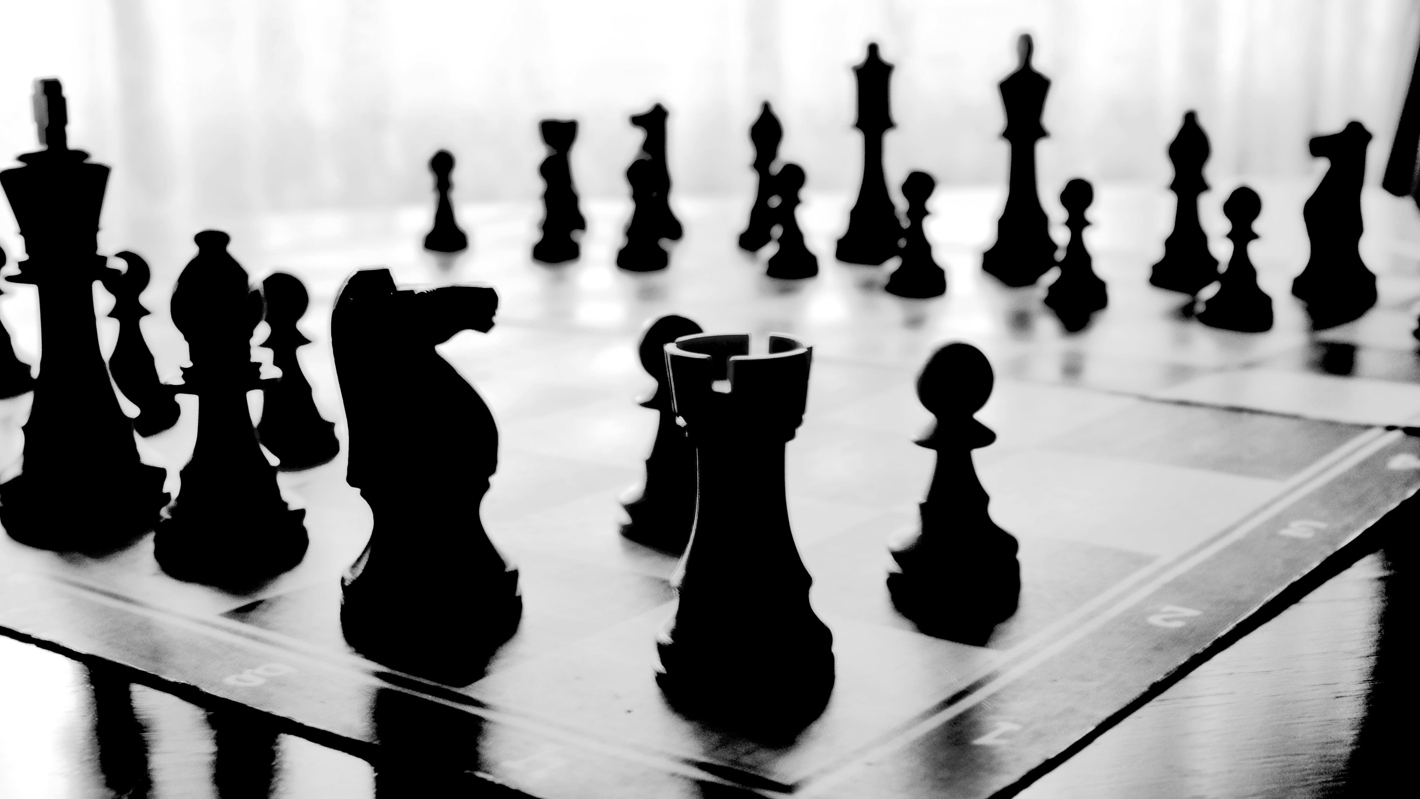 pawn - chess piece, close-up, focus on foreground, chessboard, black color, board game, leisure activity, the chessboard, 4K, leisure games, checked pattern, HD Wallpaper