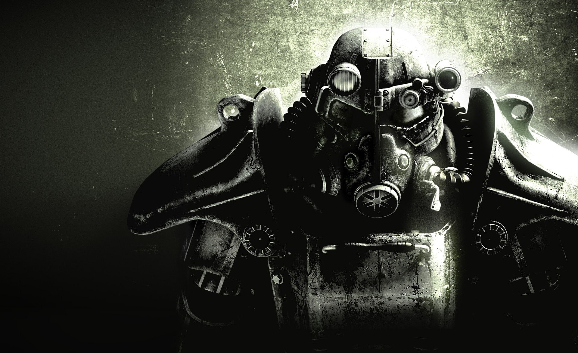 gray, power armor fallout 3, old, screenshot, brotherhood of steel, creativity, Fallout, close-up, robot, mask, fallout 3, wall - building feature, indoors, HD Wallpaper