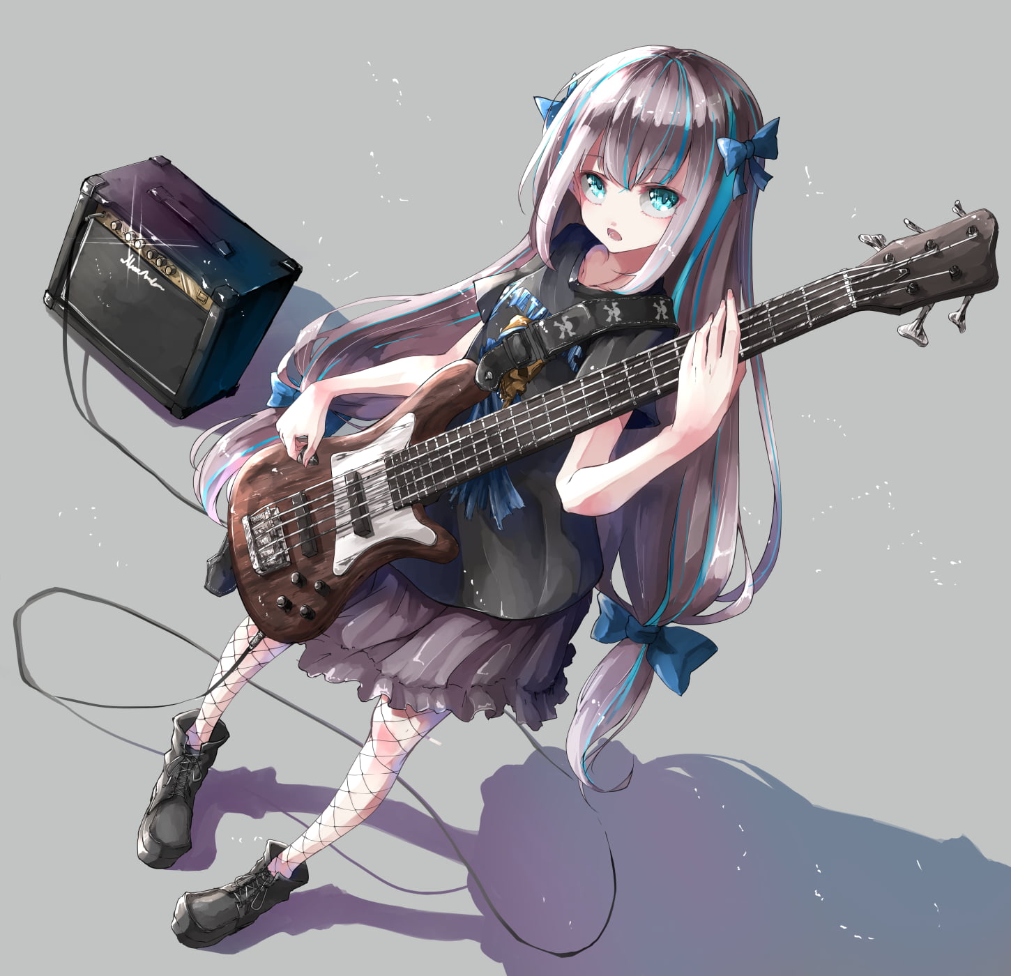 anime girls, 720P, original characters, bass guitars, anime, HD Wallpaper