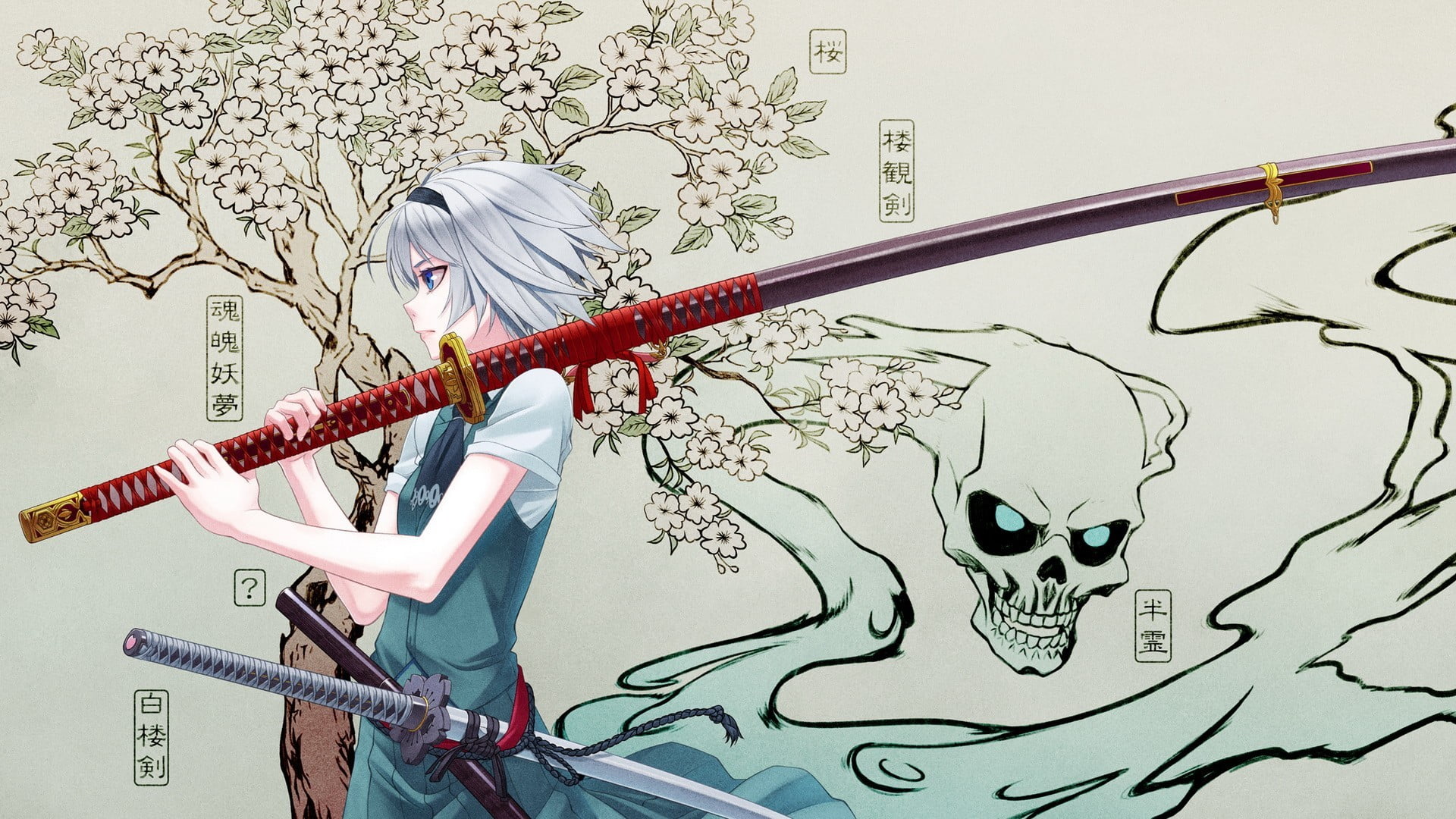 punk - person, musical instrument, white, haired, rock music, arts culture and entertainment, string instrument, performance, 1080P, artist, Konpaku Youmu, HD Wallpaper