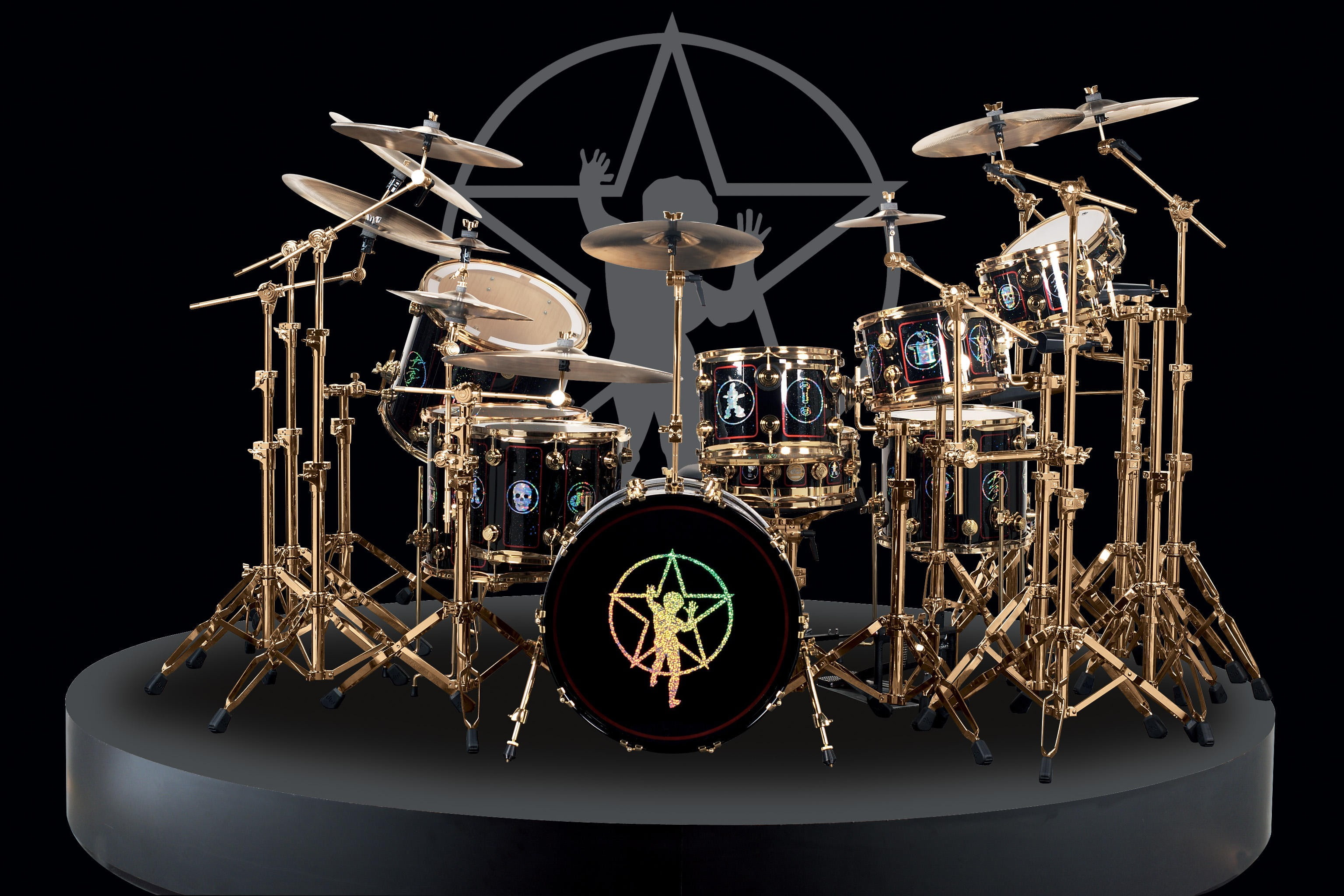 no people, black background, music, 2K, indoors, arts culture and entertainment, pattern, metal, neil peart, large group of objects, cut out, musical instrument, HD Wallpaper