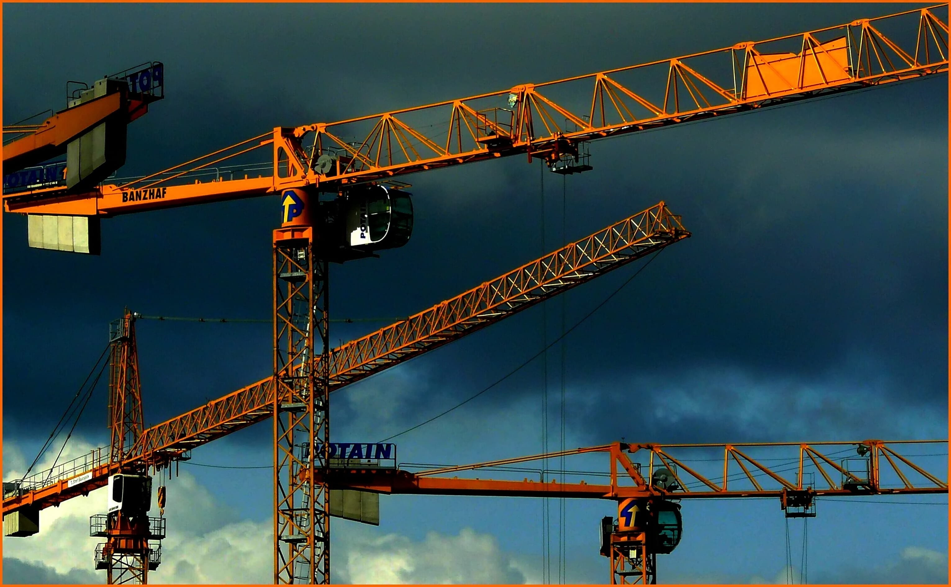 metal, unloading, nature, shipping, loading, construction site, storm clouds, transportation, blue, clouds, construction equipment, construction industry, HD Wallpaper
