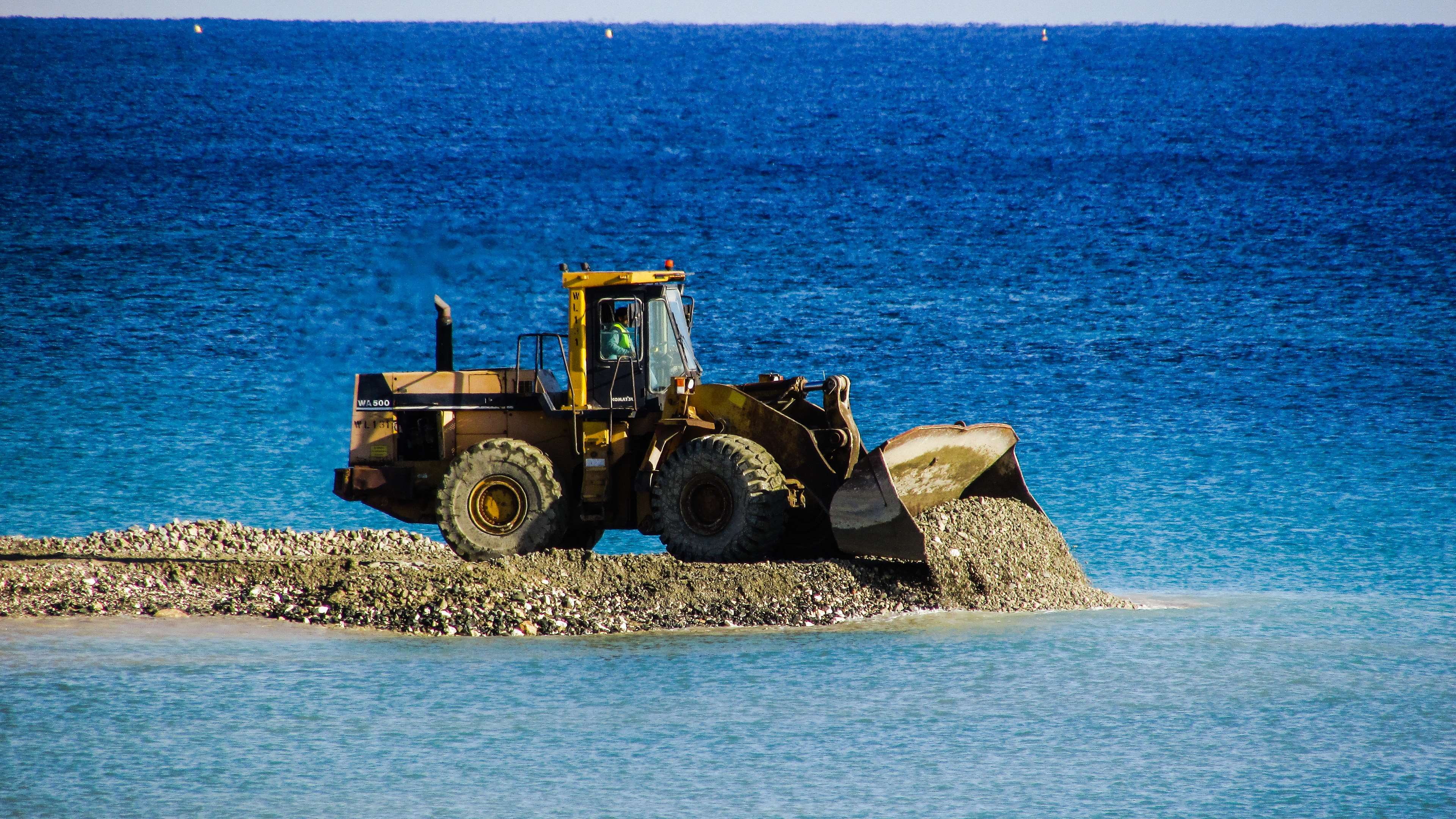 transportation, ayia napa, mode of transportation, bulldozer, heavy machine, construction, equipment, water, construction equipment, no people, embankment fill, HD Wallpaper