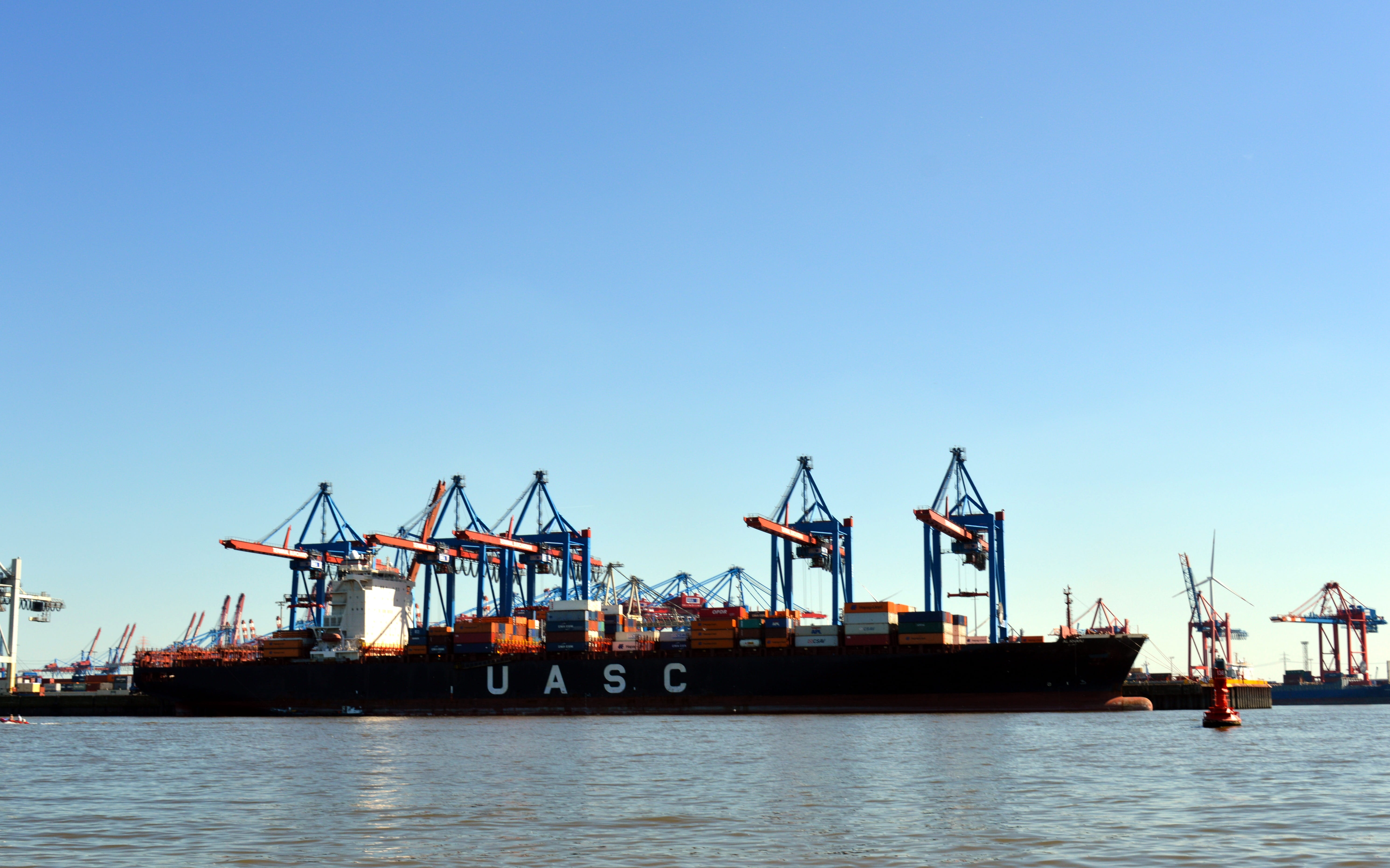 harbour city, cargo, industrial Ship, trading, water, pier, commercial Dock, crane, Elbe, Ship, harbor, Port, hamburg port, outdoors, industry, sky, machinery, HD Wallpaper