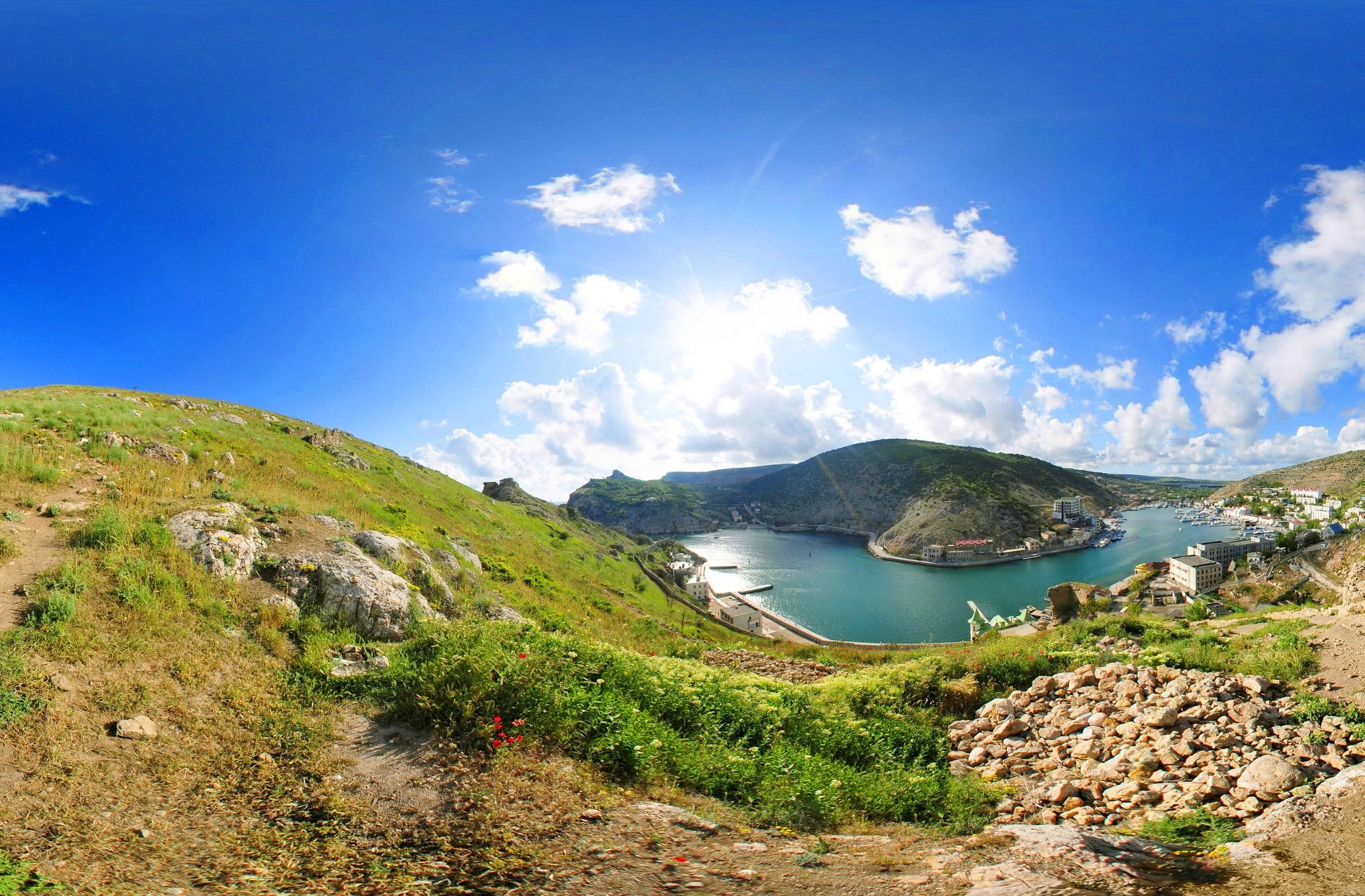 idyllic, nature, valley, clouds, scenics - nature, green Color, water, tree, scenics, outdoors, cloud - Sky, sea, panoramic, rural Scene, tourism, mountain, HD Wallpaper