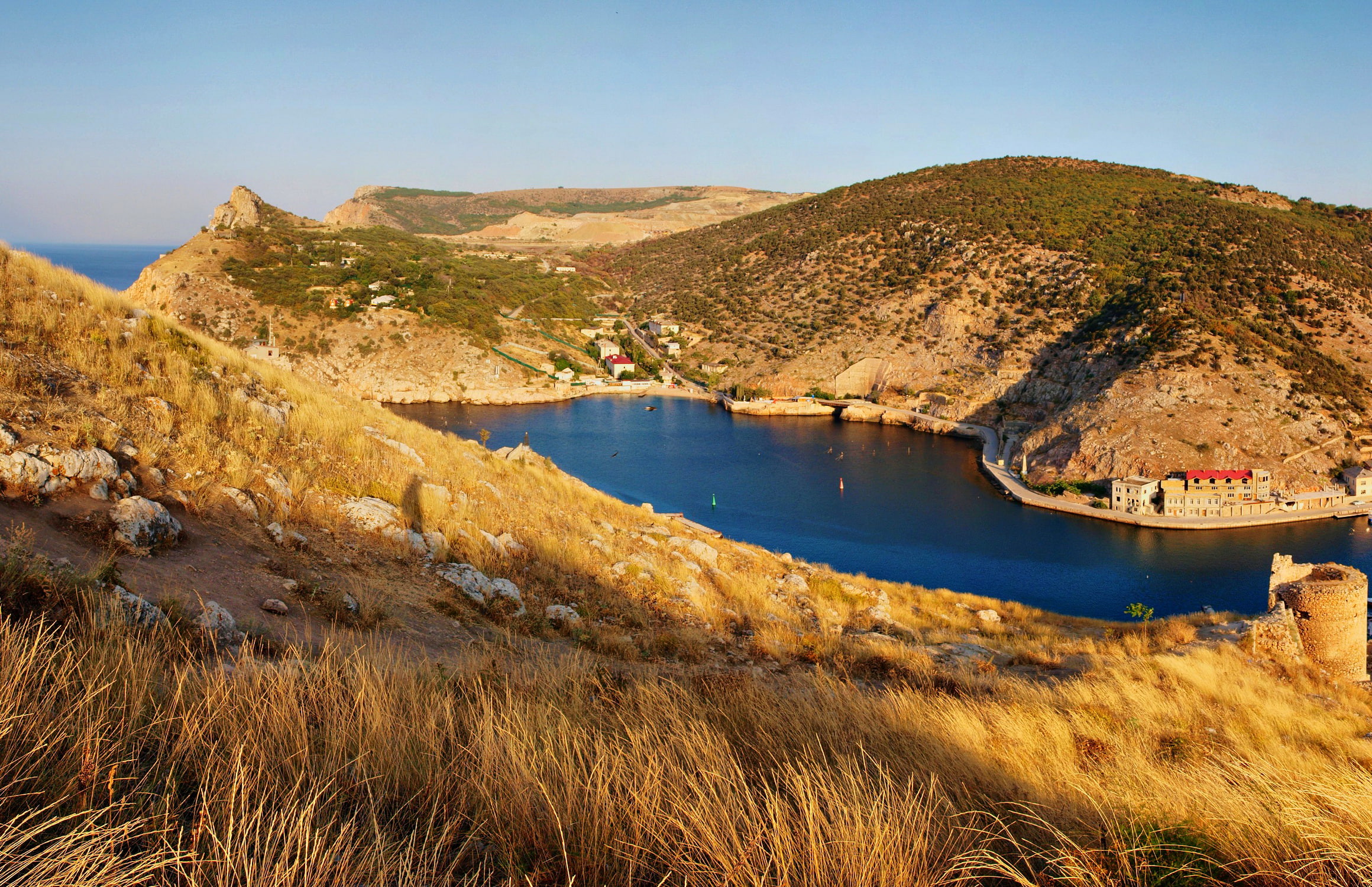 Balaclava, Crimea, home, mountains, sea, 1080P, HD Wallpaper