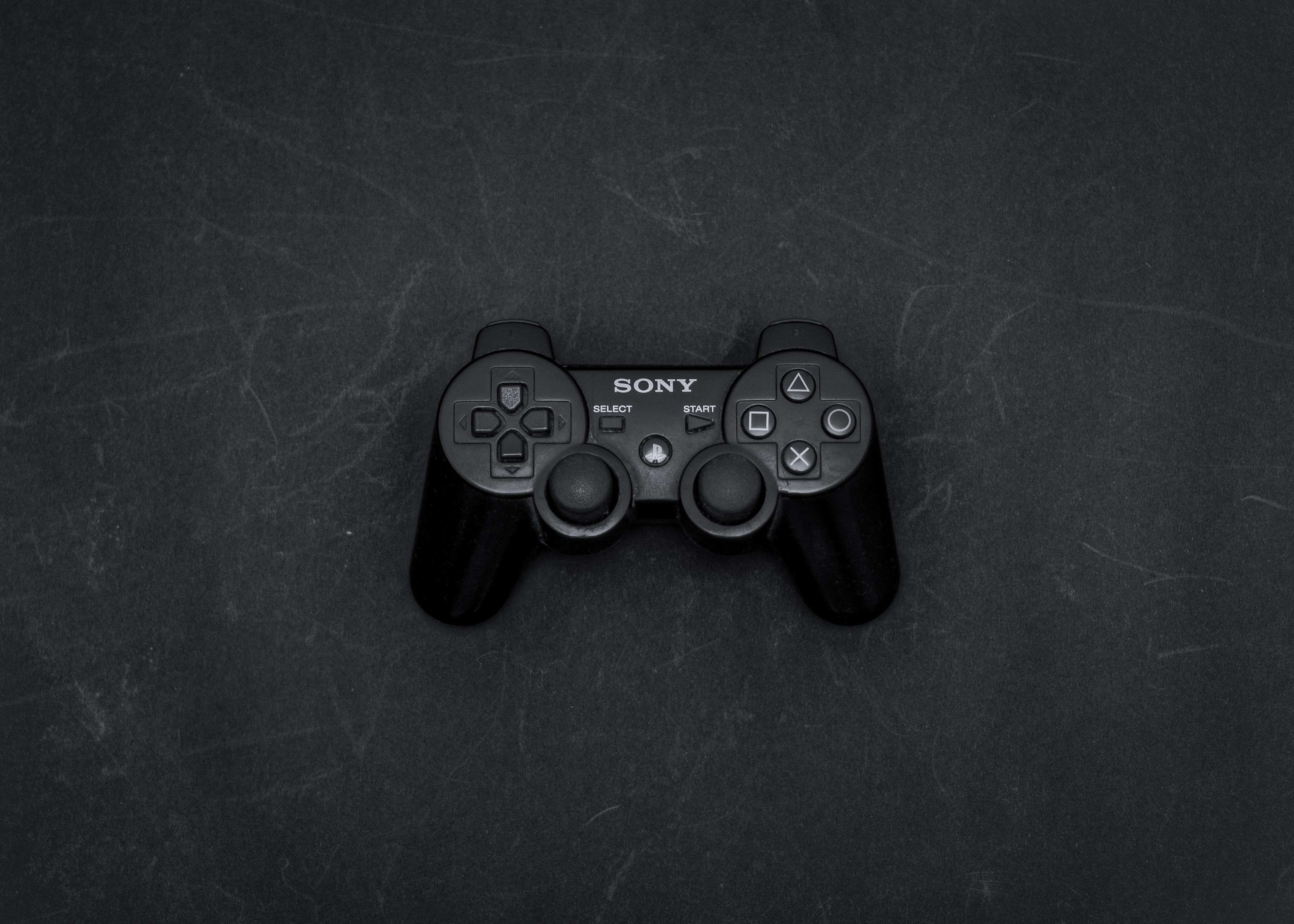 technology, gaming, text, black color, directly above, high angle view, gamepad, western script, connection, remote, controller, close-up, table, 4K, communication, HD Wallpaper