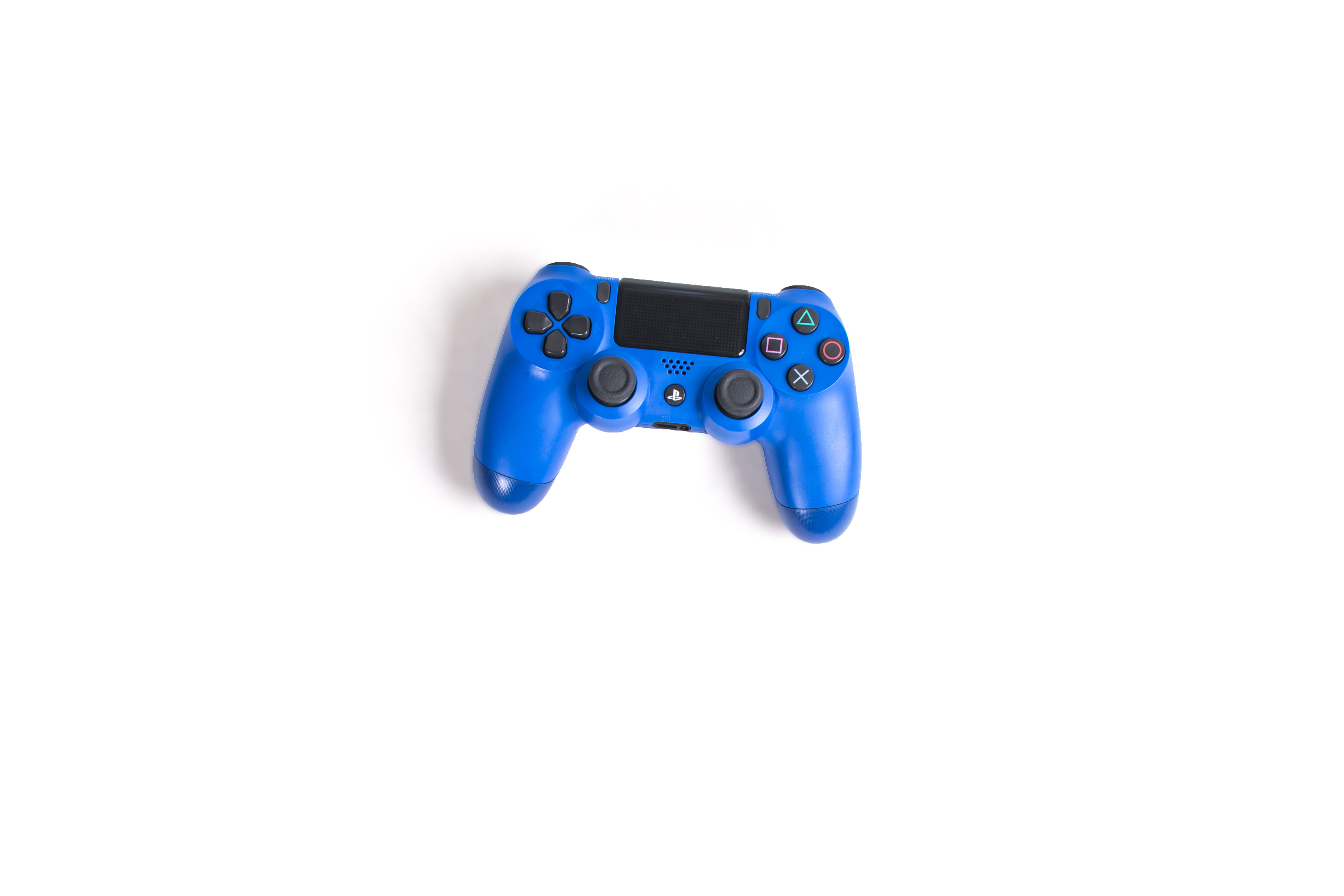still life, power supply, white, blue, indoors, colors, studio shot, directly above, white color, single object, representation, dualshock, white background, HD Wallpaper