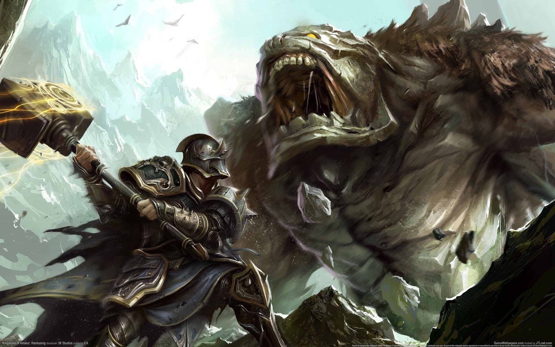 kingdoms, 1080P, drawing, video games, illustration, monster, knight, giant, hammer, hd, amalur, HD Wallpaper