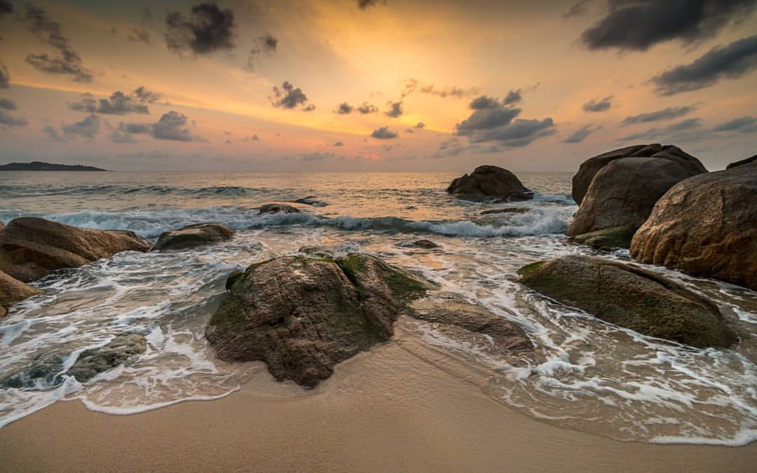 seascape, rock - Object, summer, travel, 480P, outdoors, rock #art, uploaded, seaside, coastline, fuji, water, nature, sunset, landscape, beach, canon, HD Wallpaper