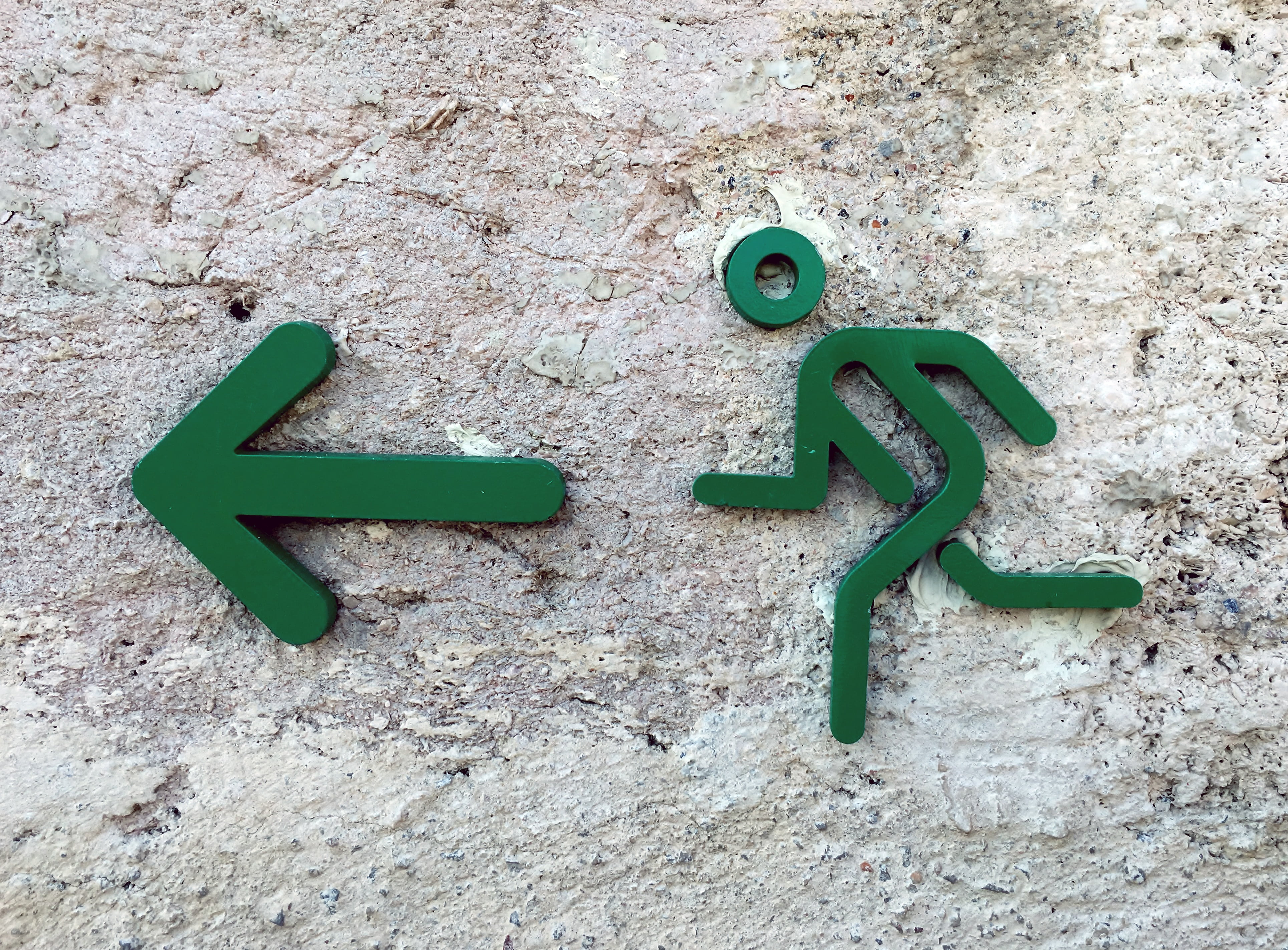 green color, exit, arrow, capital letter, number, outdoors, wall - building feature, day, 4K, alphabet, textured, information, text, no people, output, HD Wallpaper