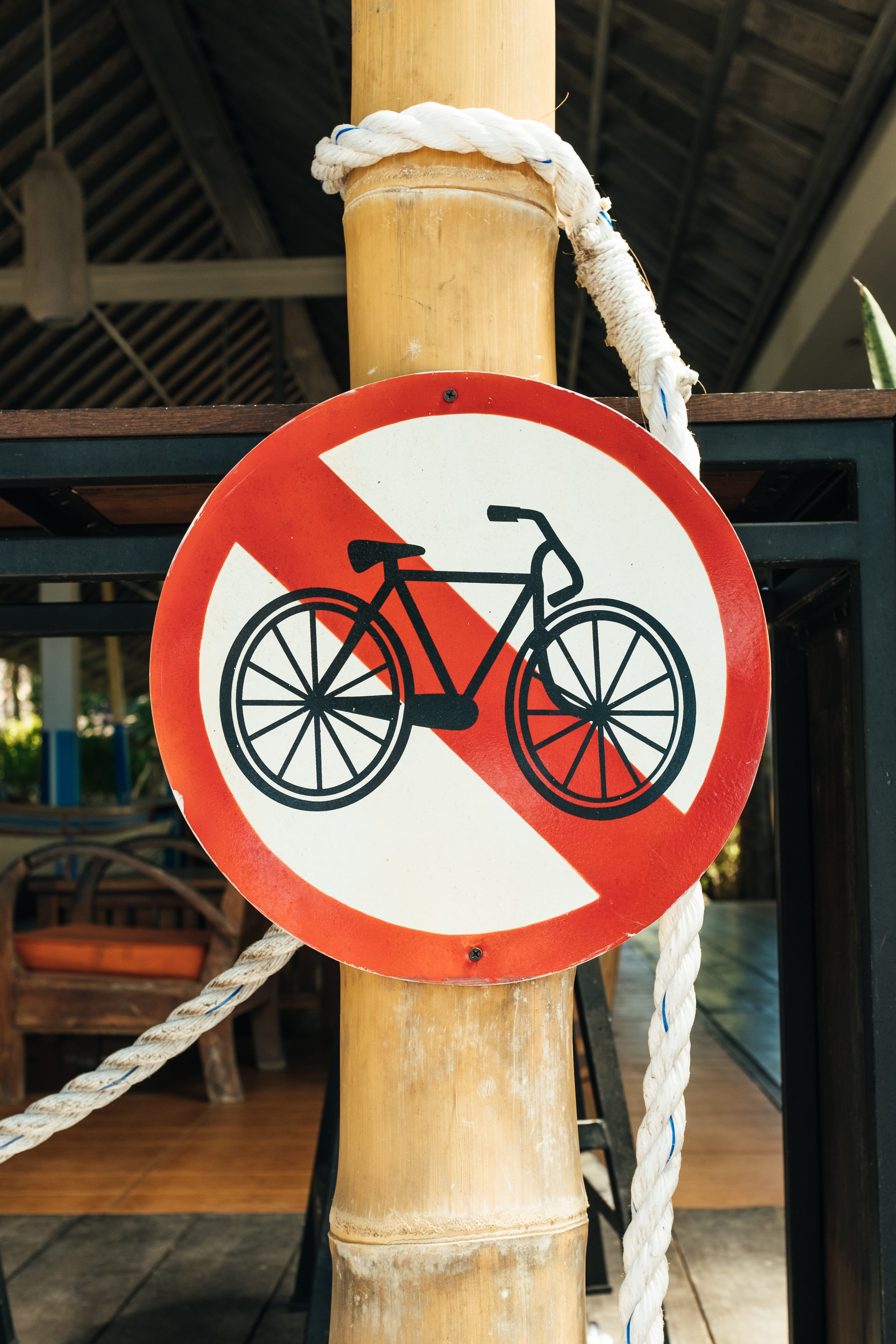 outdoors, indonesia, not allowed, road, wood - material, no people, built structure, bike, prohibition, pole, bicycle prohibition sign, human representation, Phone HD Wallpaper