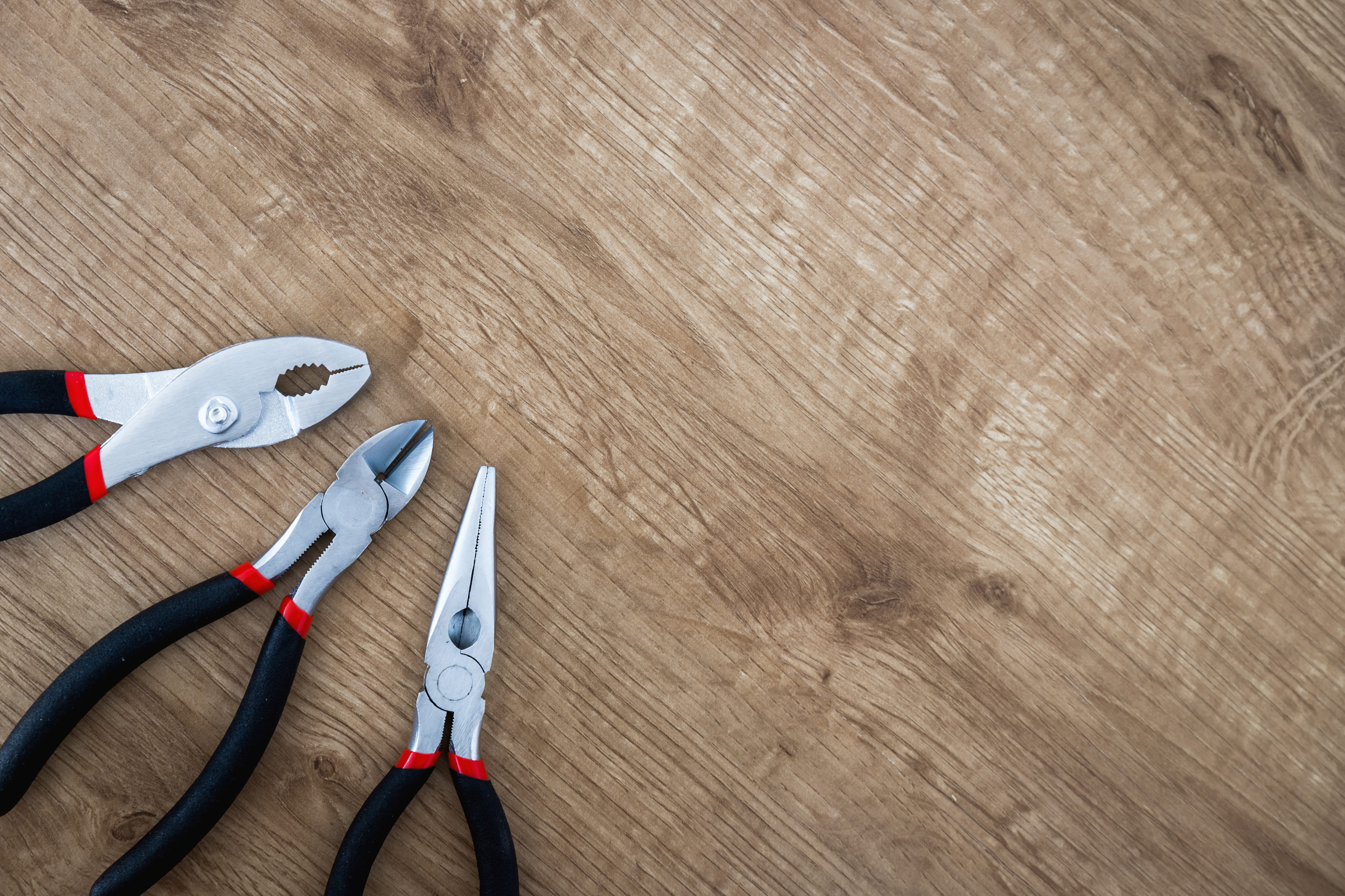 metal, indoors, directly above, no people, wooden, work tool, board, equipment, pliers, set, tools, still life, screwdriver, hand saw, diy, tool, hand tool, HD Wallpaper