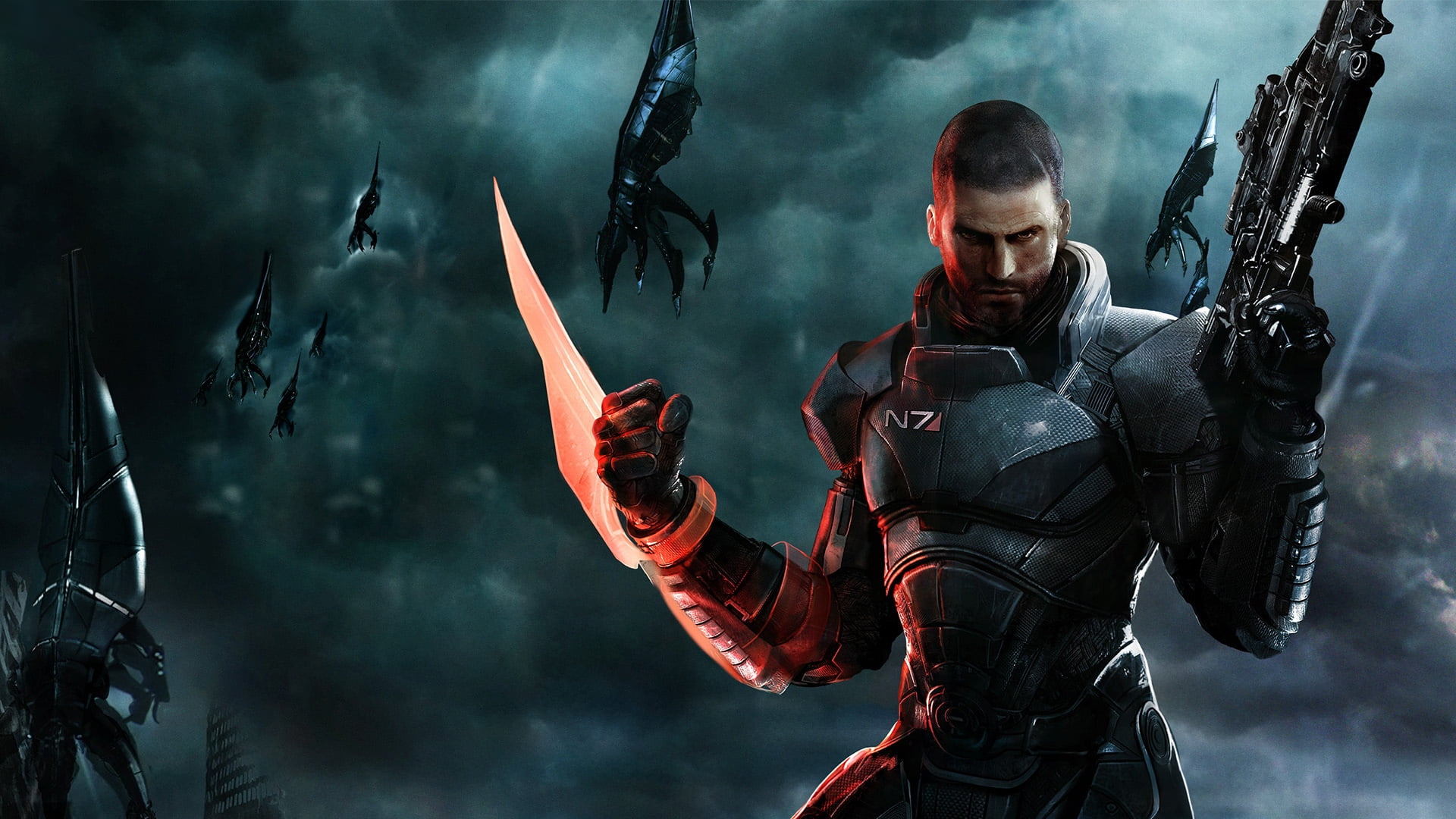activity, one person, adult, courage, Commander Shepard, violence, law, fantasy, 1080P, strength, communication, males, futuristic, gun, mass effect, monster - Fictional Character, HD Wallpaper