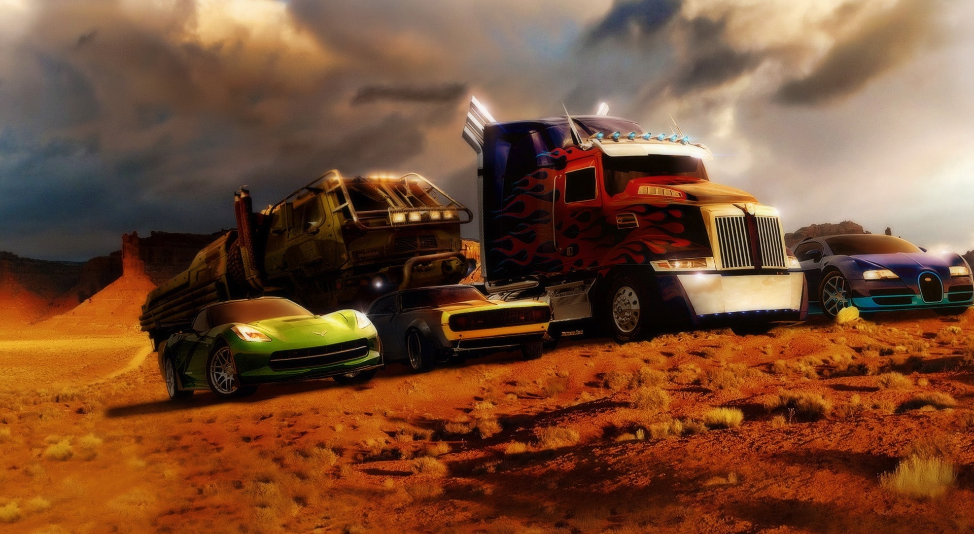 dirt, Transformers, age, commercial land vehicle, extinction, field, agricultural machinery, cloud - sky, agriculture, road, truck, motor vehicle, autobots, HD Wallpaper