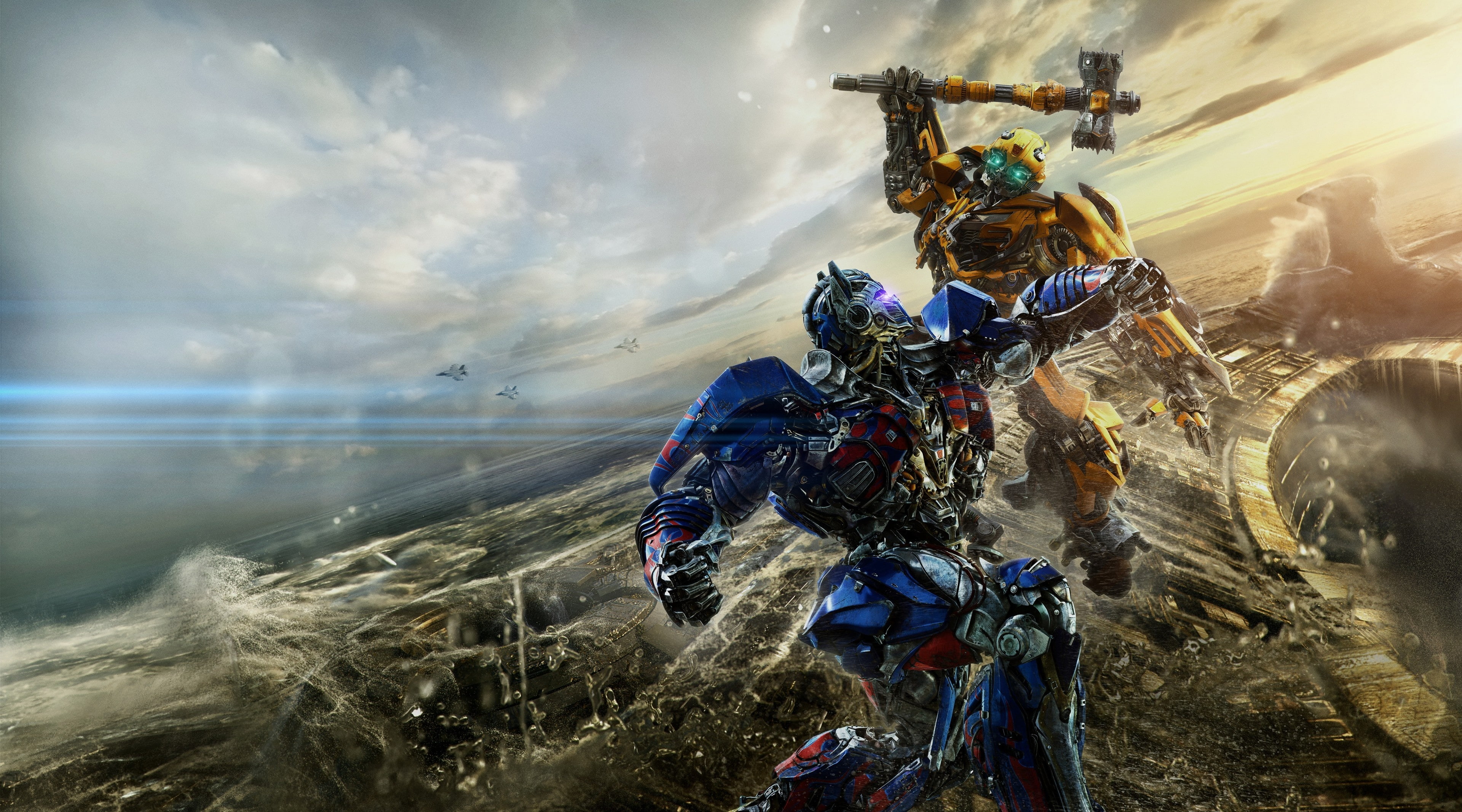 4K, knight, Movies, Transformers, sport, vs, beauty in nature, motion, nature, optimusprime, Bumblebee, cloud - sky, outdoors, people, last, sky, low angle view, HD Wallpaper