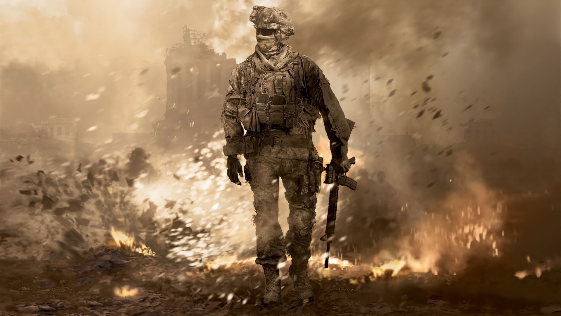 warning sign, safety, smoke - physical structure, fire - natural phenomenon, security, armed forces, sign, heroes, protection, MW2, full length, government, HD Wallpaper