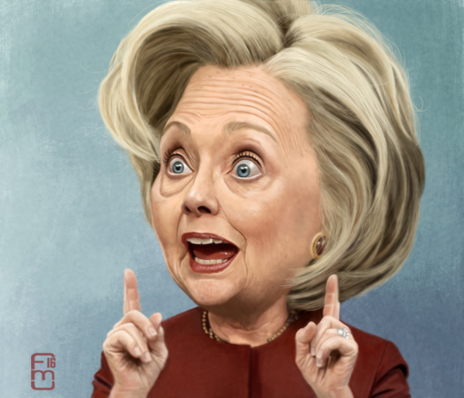 deplorable, senior adult, portrait, gesturing, blond hair, mouth open, studio shot, excitement, adult, facial expression, blue background, body part, one person, HD Wallpaper