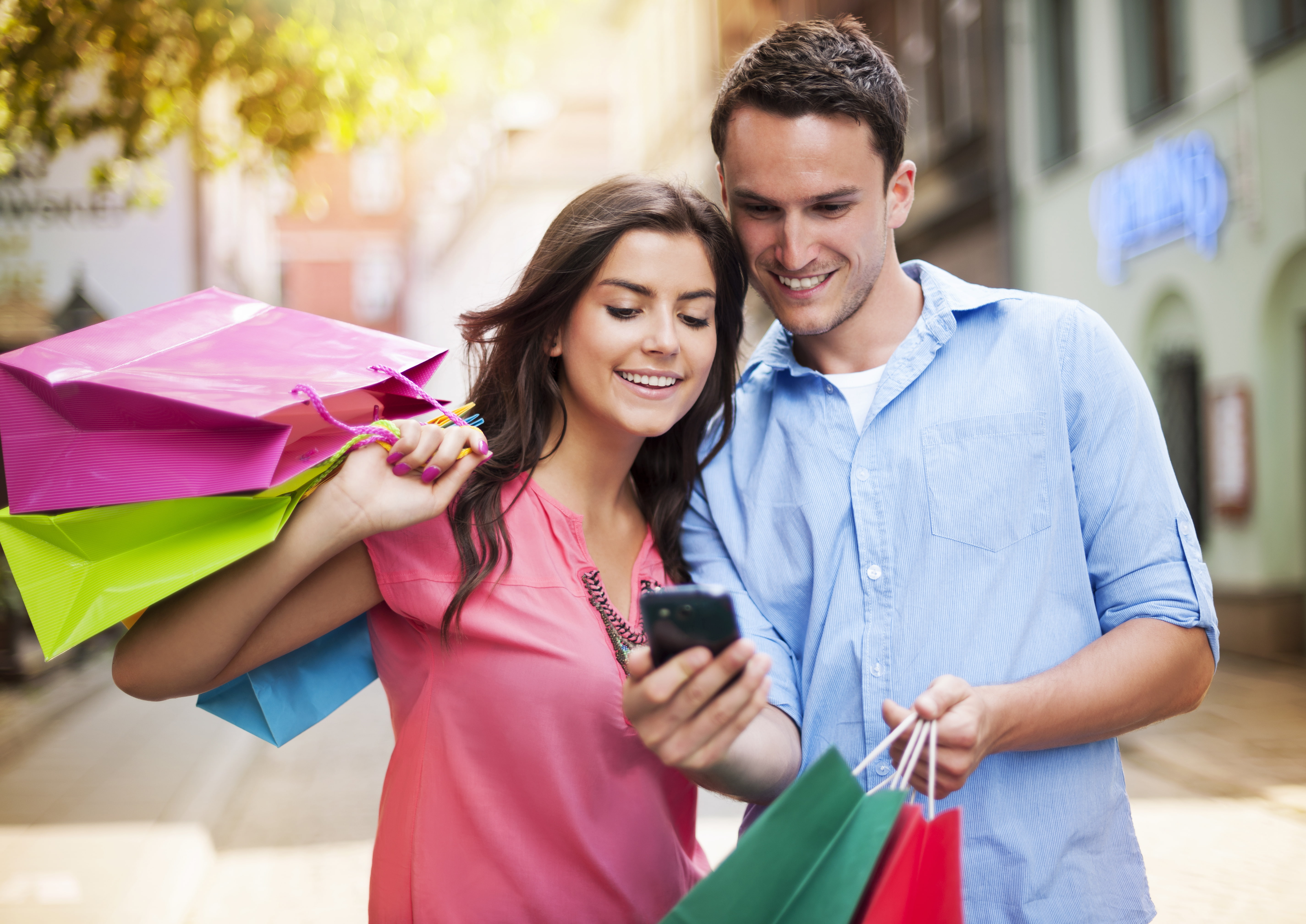 embracing, young Women, togetherness, females, wireless technology, caucasian Ethnicity, buying, mobile Phone, blue, shopping Mall, dress, retail, shopping Bag, HD Wallpaper