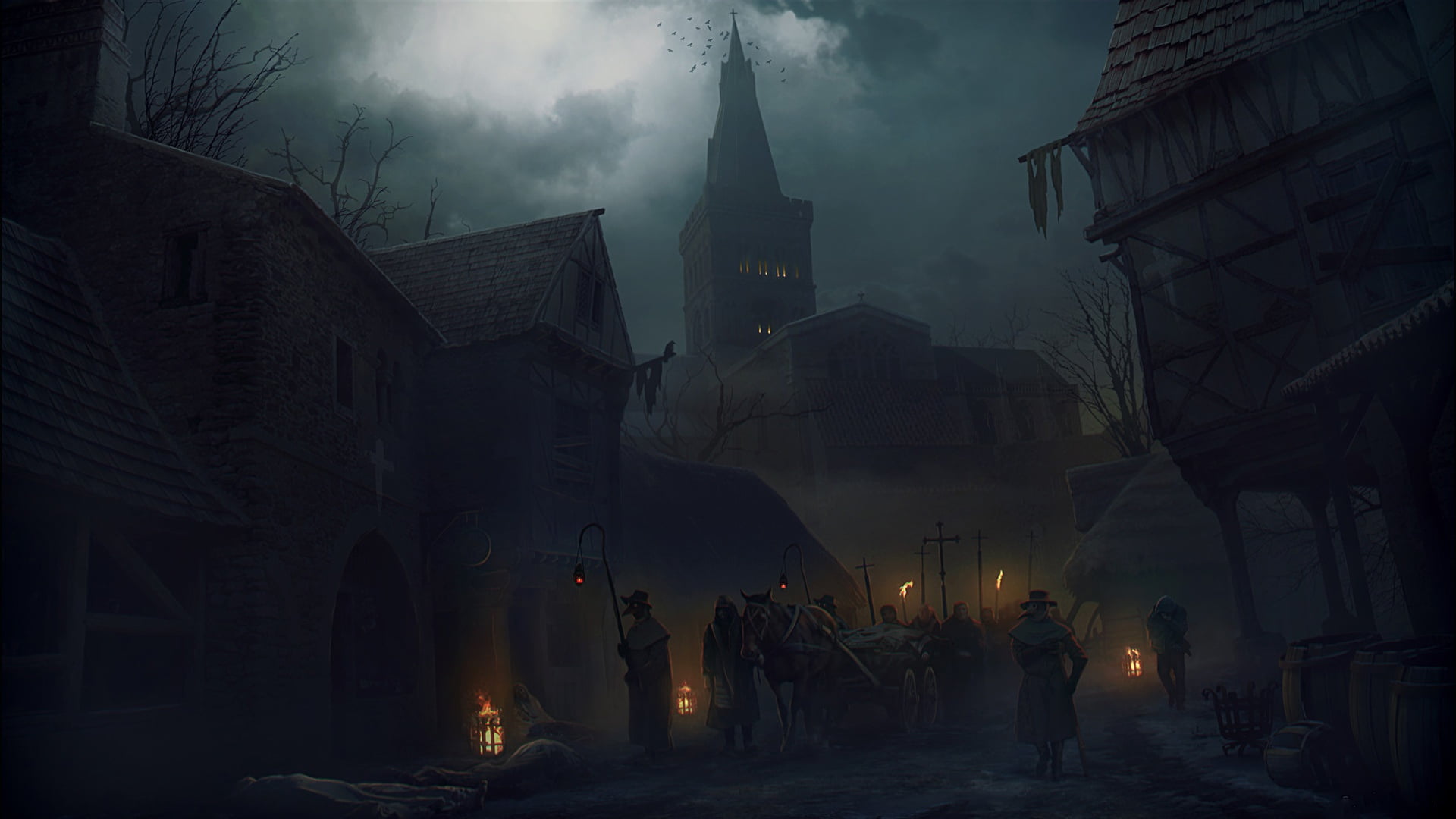 Vladimir Manyukhin, atra mors, The black plague, the black death, 1080P, HD Wallpaper