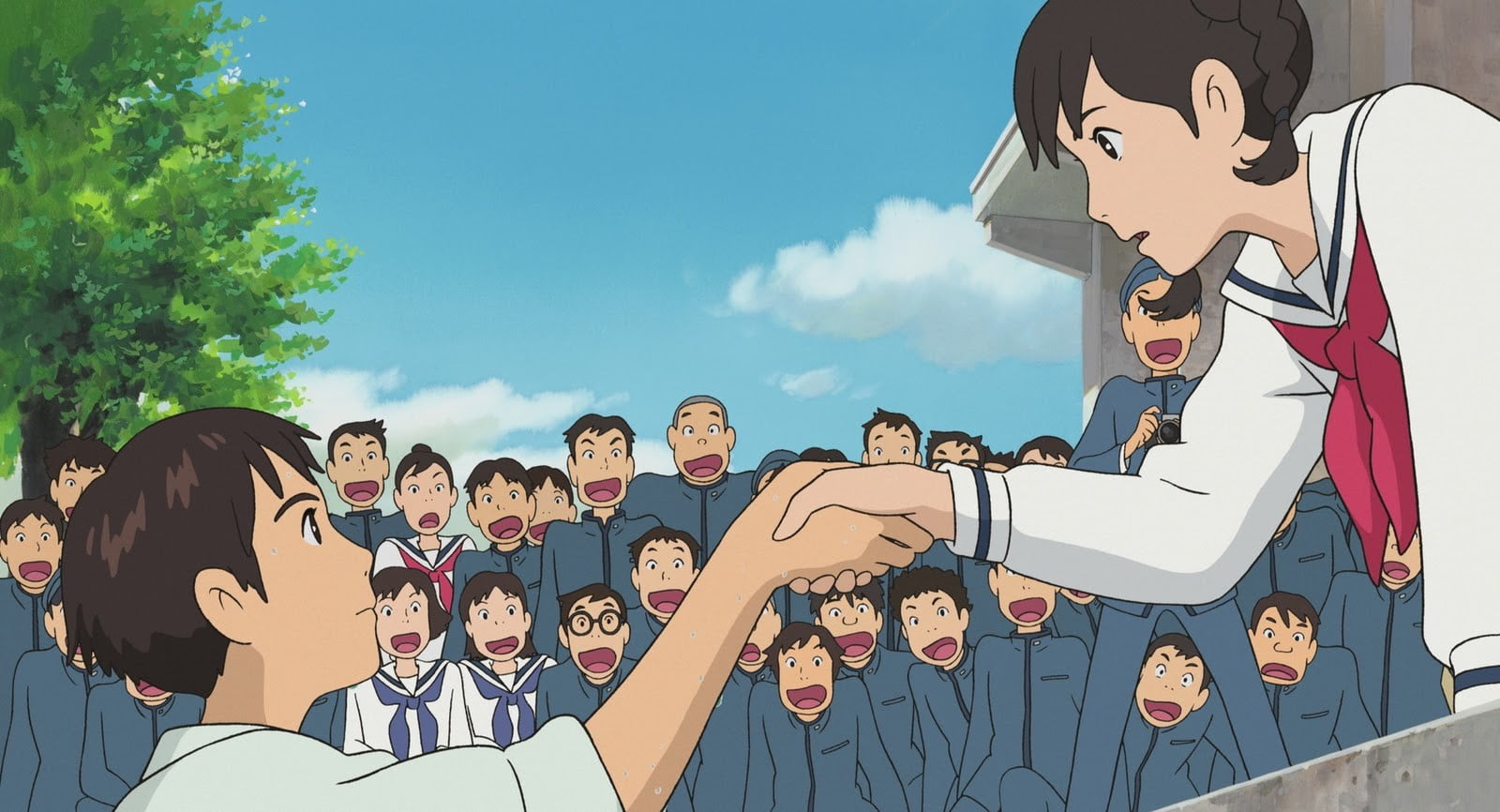 community, anime boys, mature women, large group of people, school uniform, 720P, women, togetherness, males, mature adult, young men, sky, young adult, HD Wallpaper