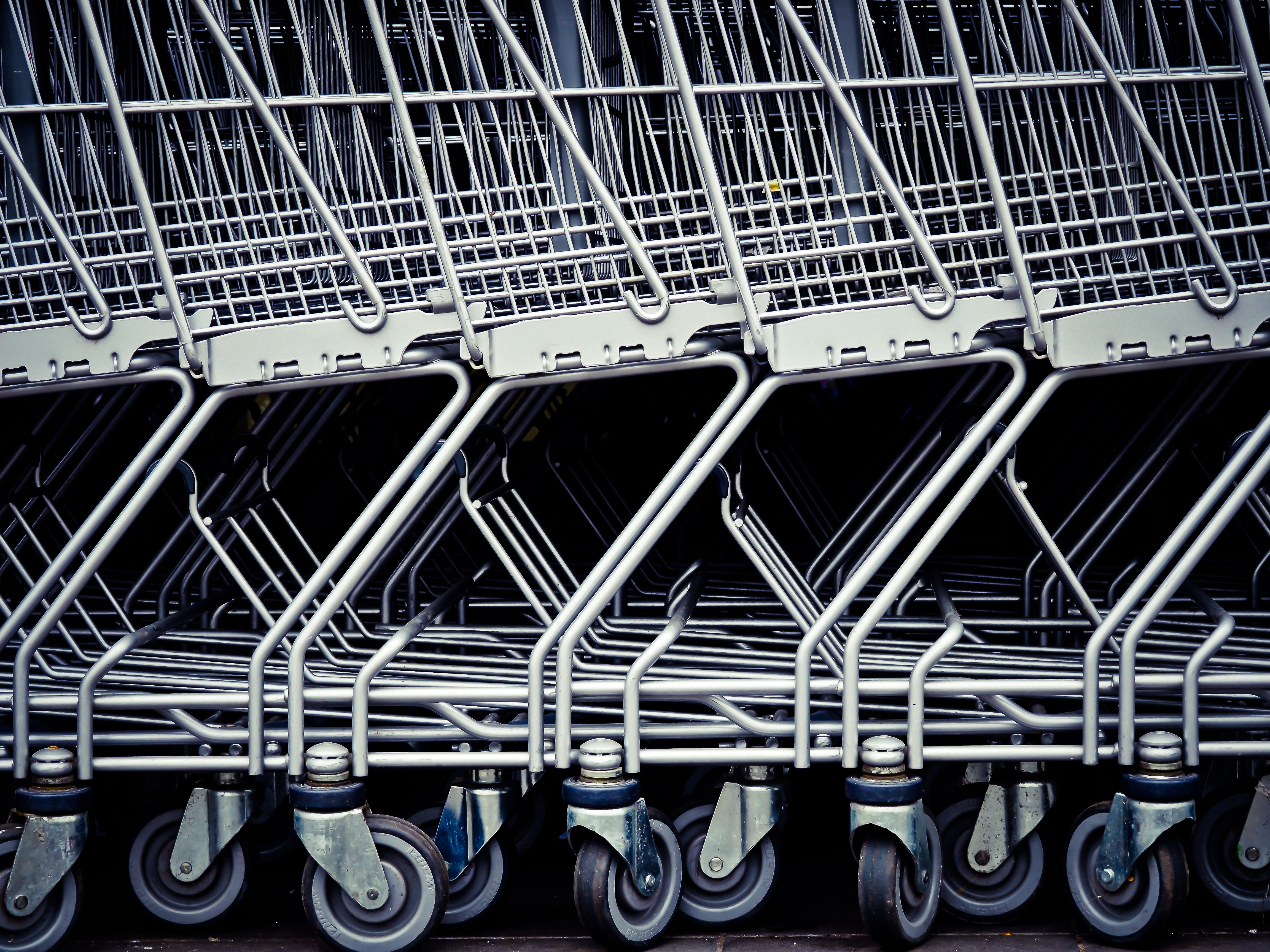 grid, network server, large group of objects, 4K, in a row, trolley, chrome, pattern, transport, industry, shopping, power supply, supermarket, indoors, HD Wallpaper