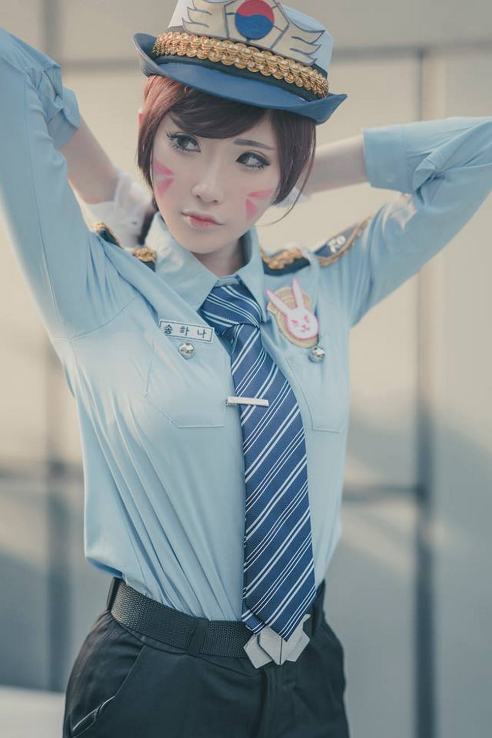 cap, beauty, clothing, blue, hairstyle, women, three quarter length, portrait, human arm, adult, occupation, asian cosplayer, businesswoman, white, D.Va (Overwatch), Phone HD Wallpaper