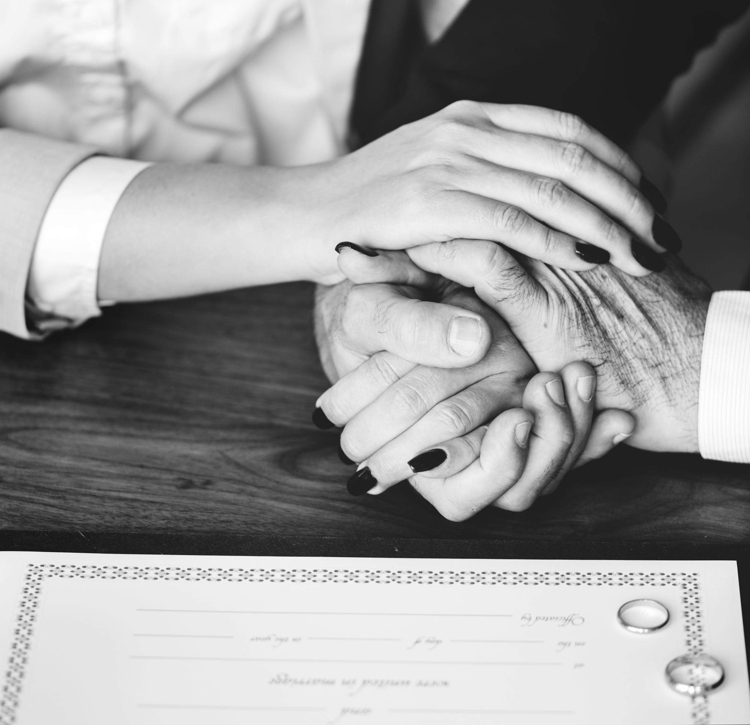 valentines, closeup, together, human hand, form, females, man, people, certification, midsection, name, holding, elderly, close-up, european, english, bw, HD Wallpaper