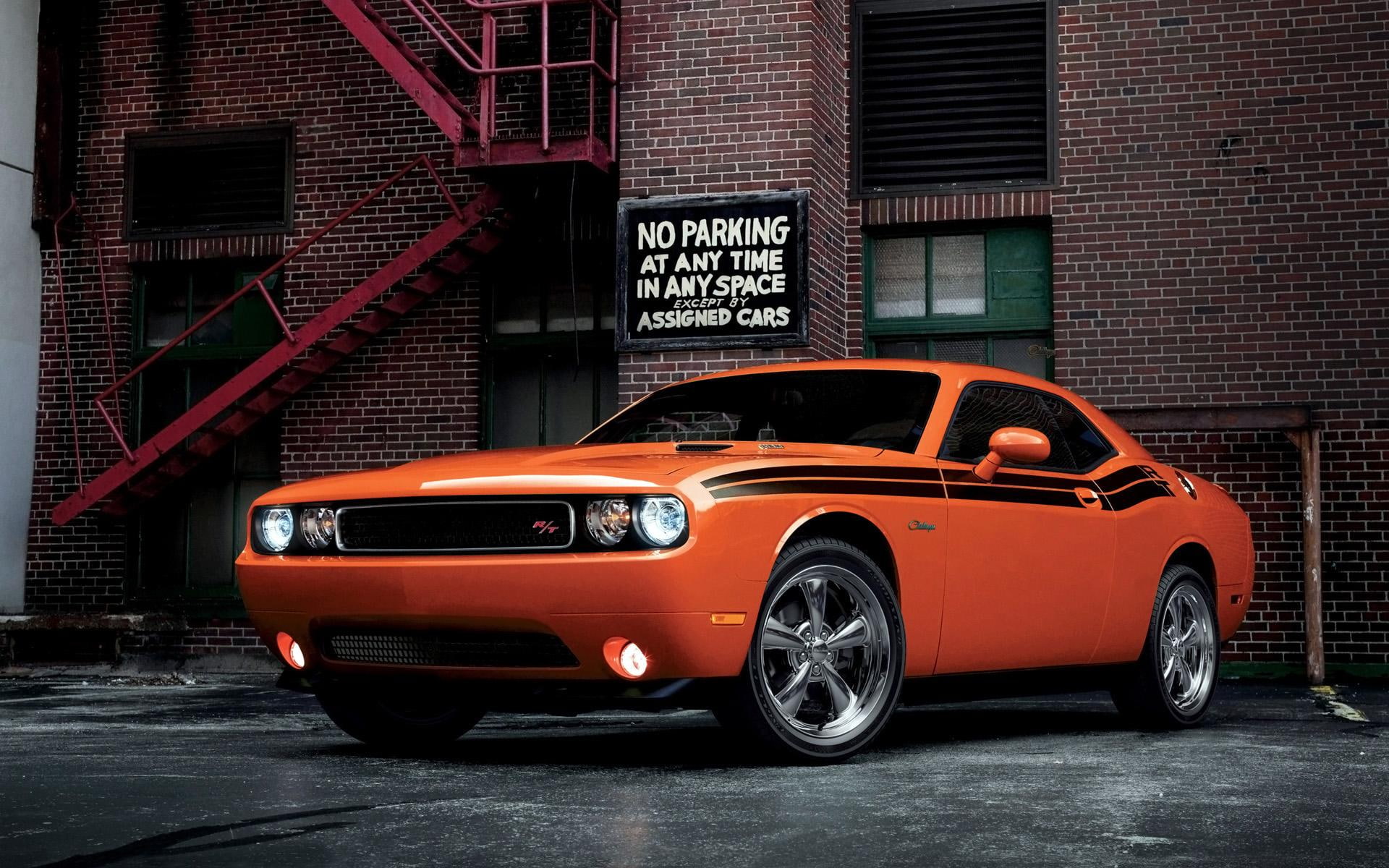 dodge, rt, coupe, orange, black, challenger, 2014, 1080P, classic, HD Wallpaper
