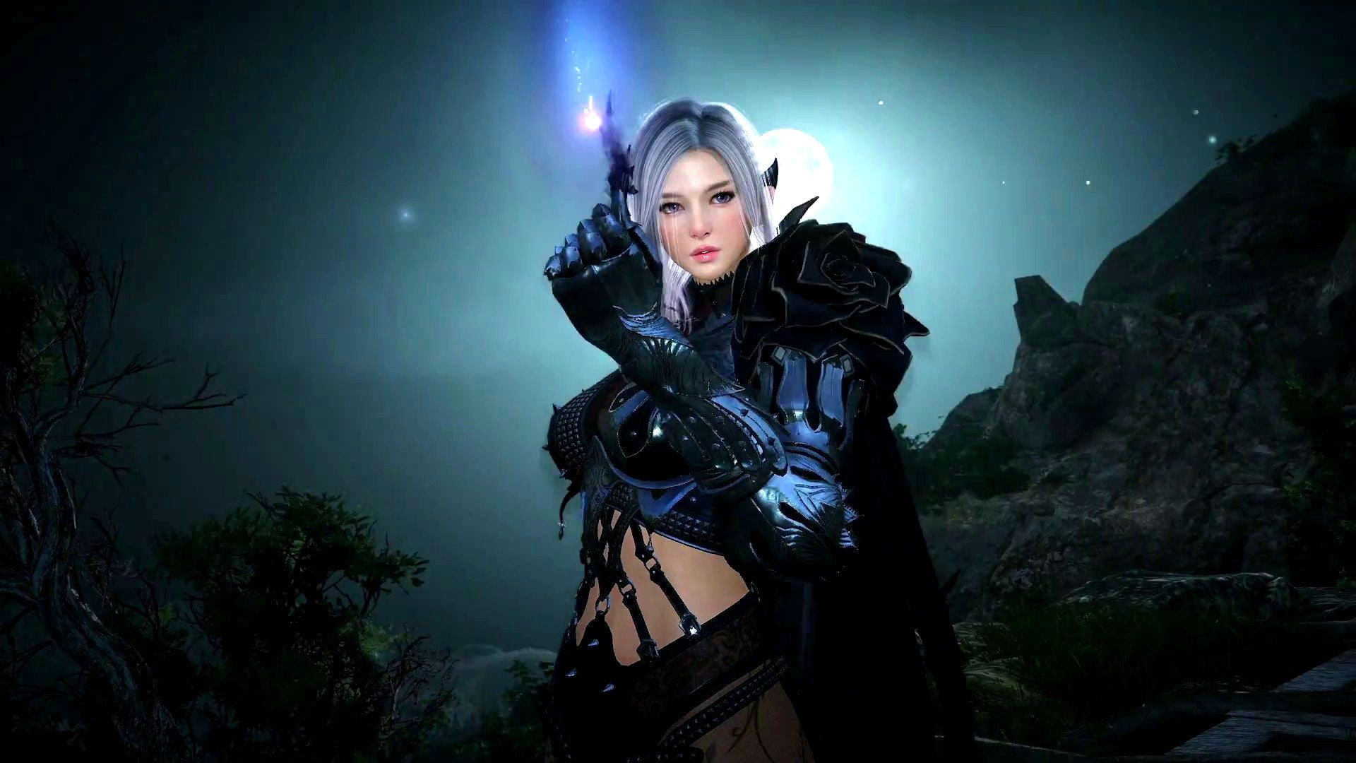 portrait, confidence, beautiful woman, online, women, rpg, mmo, illuminated, action, black, 1080P, night, contemplation, front view, young adult, beauty, HD Wallpaper