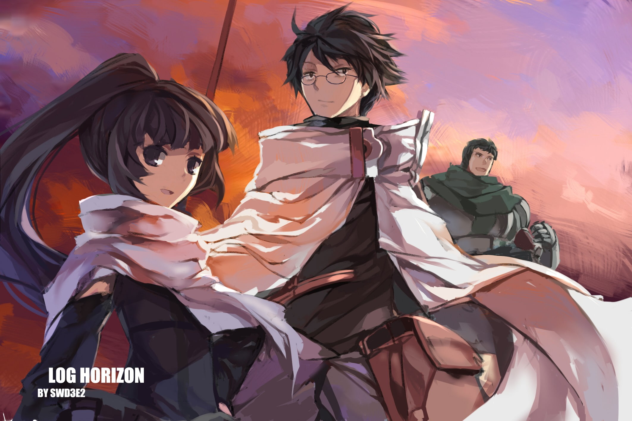 adult, Akatsuki, Naotsugu, day, friendship, 1080P, nature, Shiroe, lifestyles, front view, leisure activity, anime, women, men, Log Horizon, clothing, HD Wallpaper