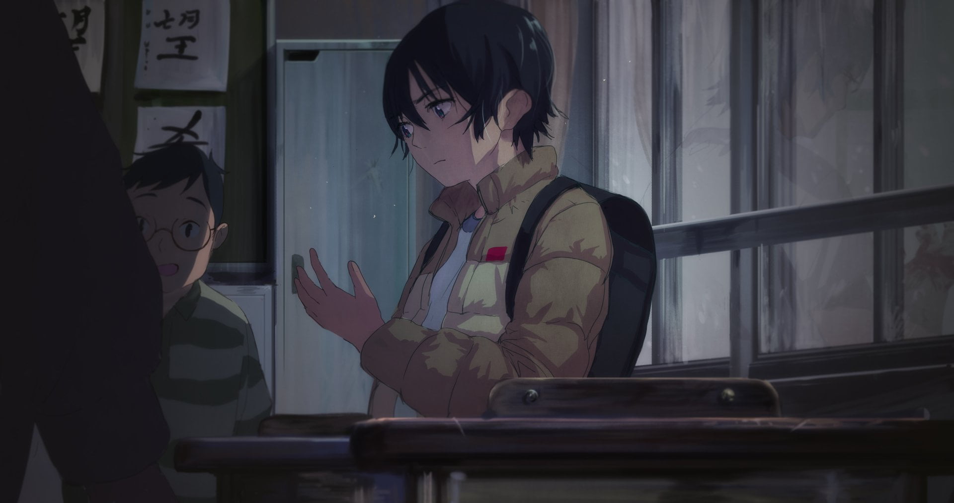 indoors, standing, leisure activity, Osamu (ERASED), sitting, young adult, glass - material, ERASED, adult, real people, Anime, women, 1080P, looking, HD Wallpaper