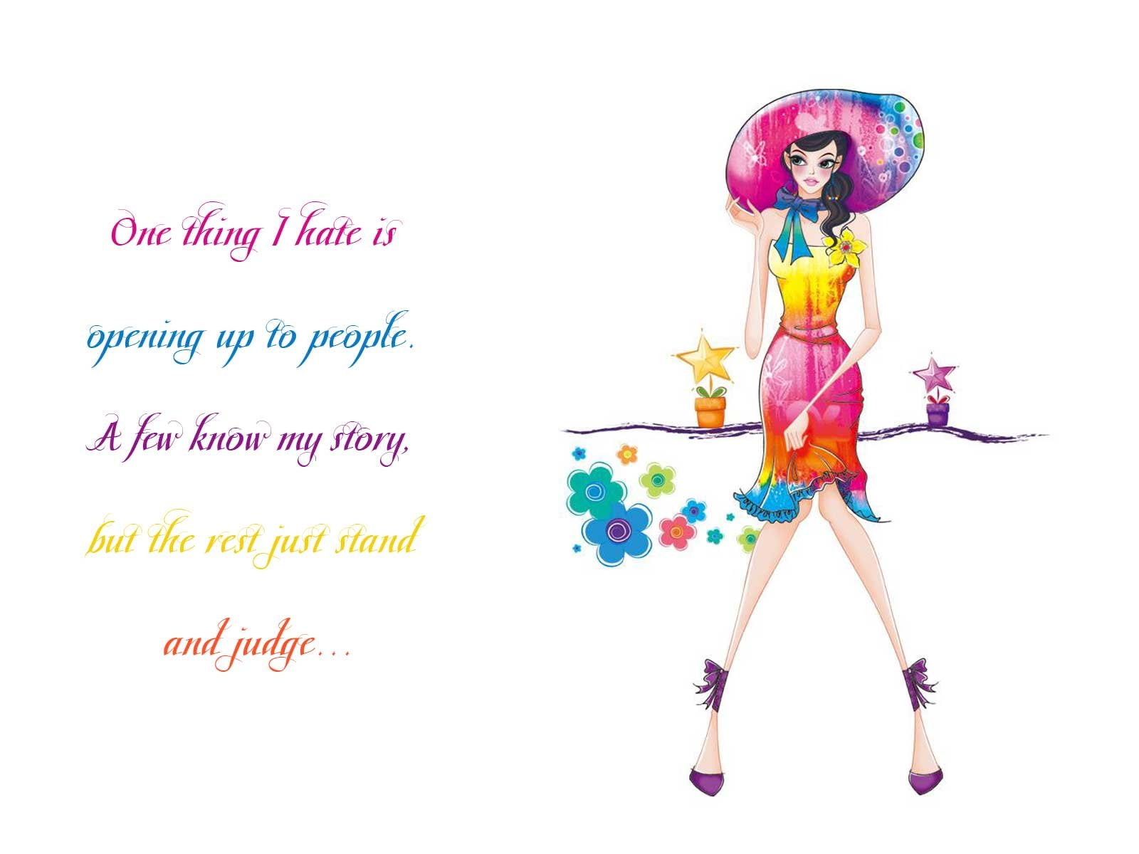 western script, text, Cartoon, girl, Qoute, happiness, adult, full length, art and craft, people, white background, studio shot, fashion, Attitude, communication, HD Wallpaper